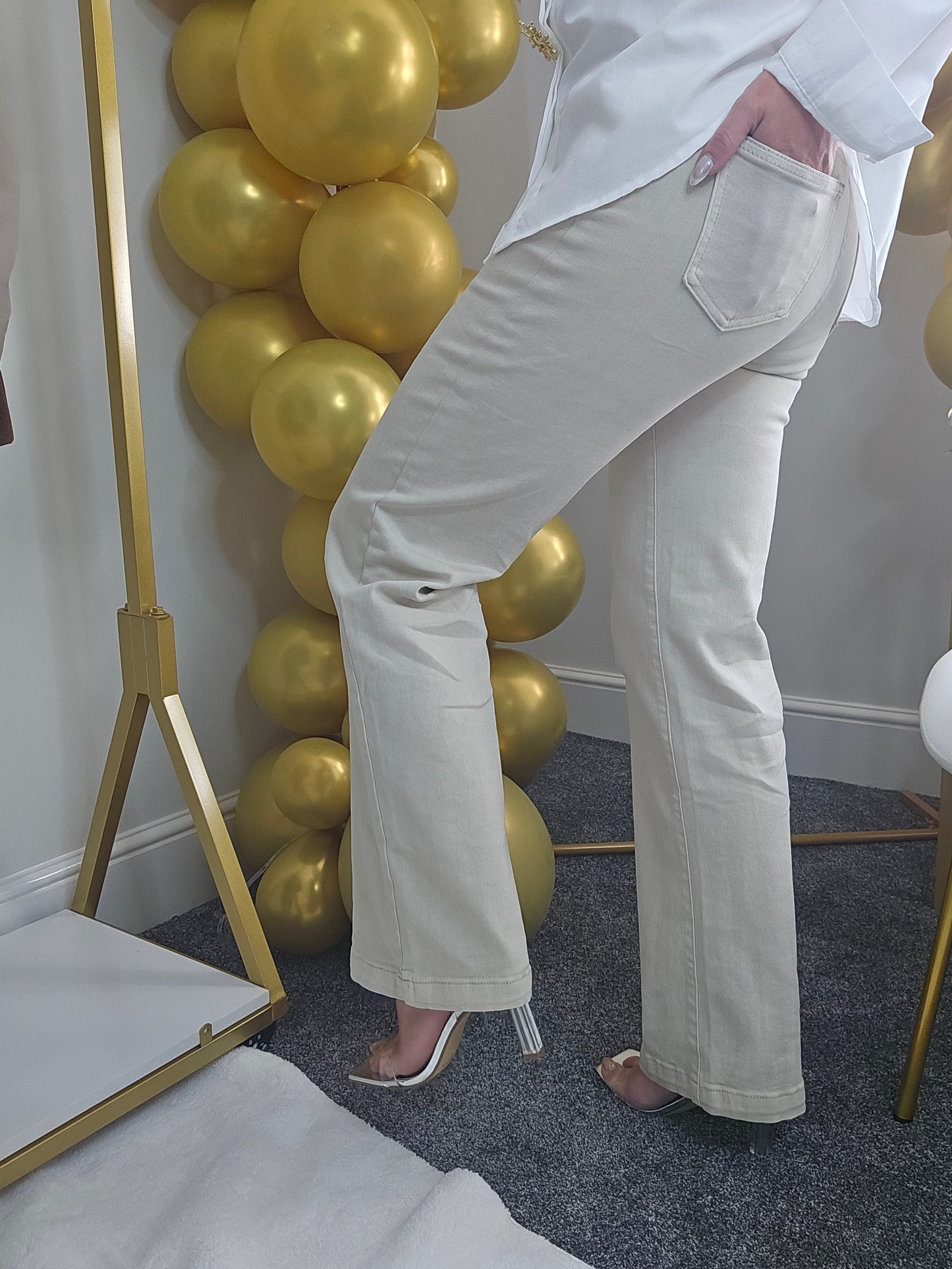 My Tina's Premium Wide Leg Jeans - Ecru (choose your Size)