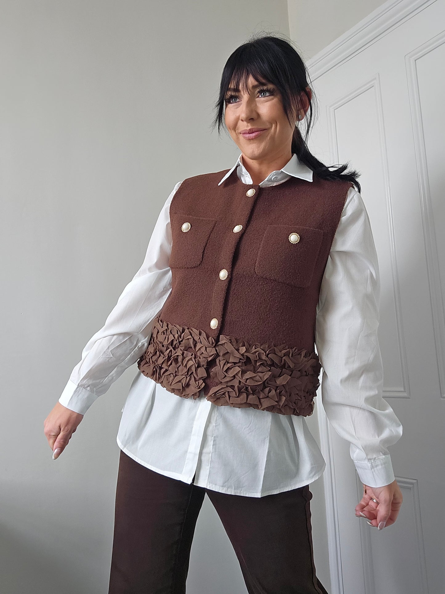 Rita Ruffle Shirt & Tank Set - (choose your Size) - Chocolate