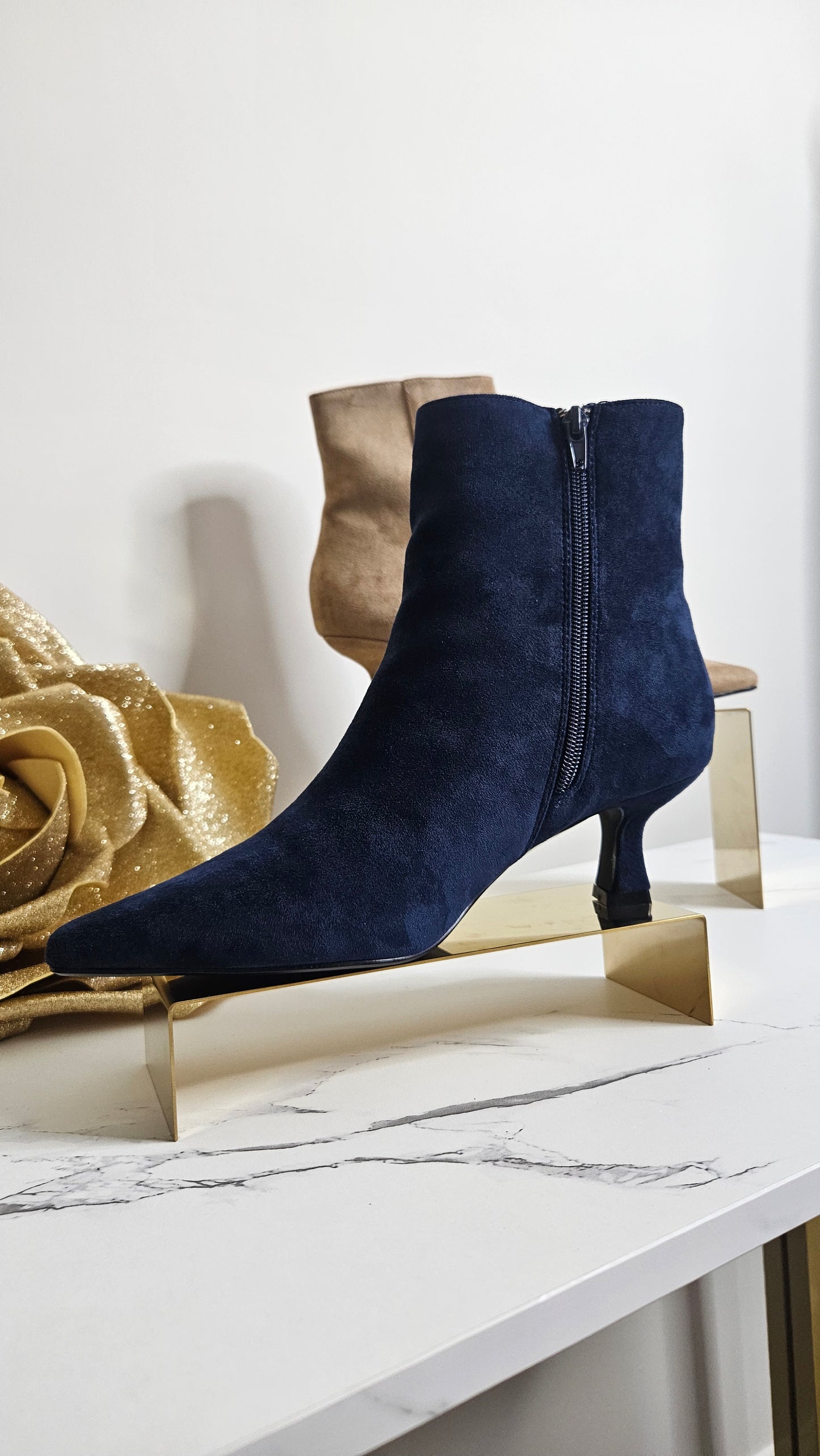 Kensington Ankle Boots with Low Block Kitten Heel - Navy (choose your Size)