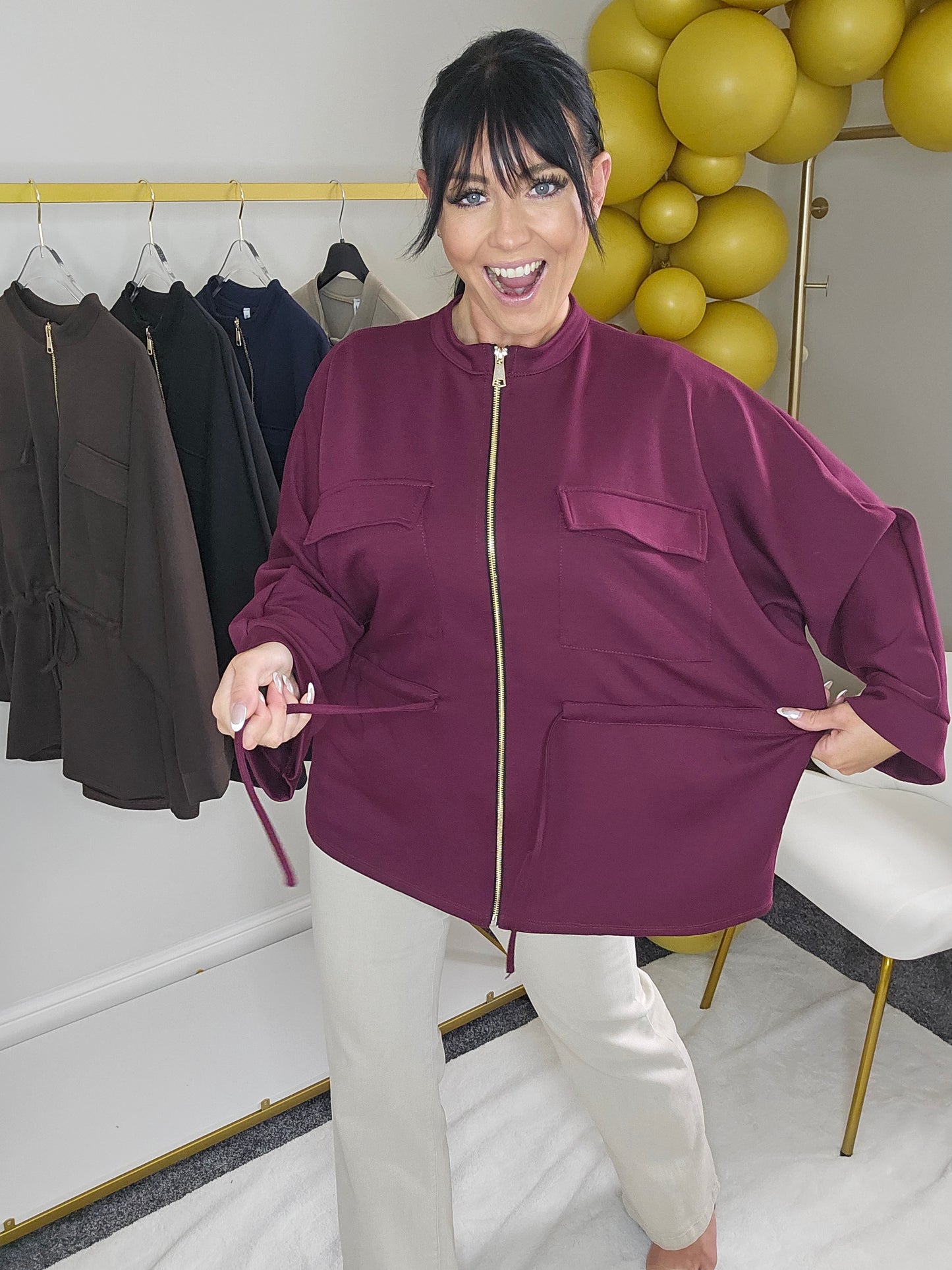 Sassy Drawstring Jacket - (Wine) - One Size