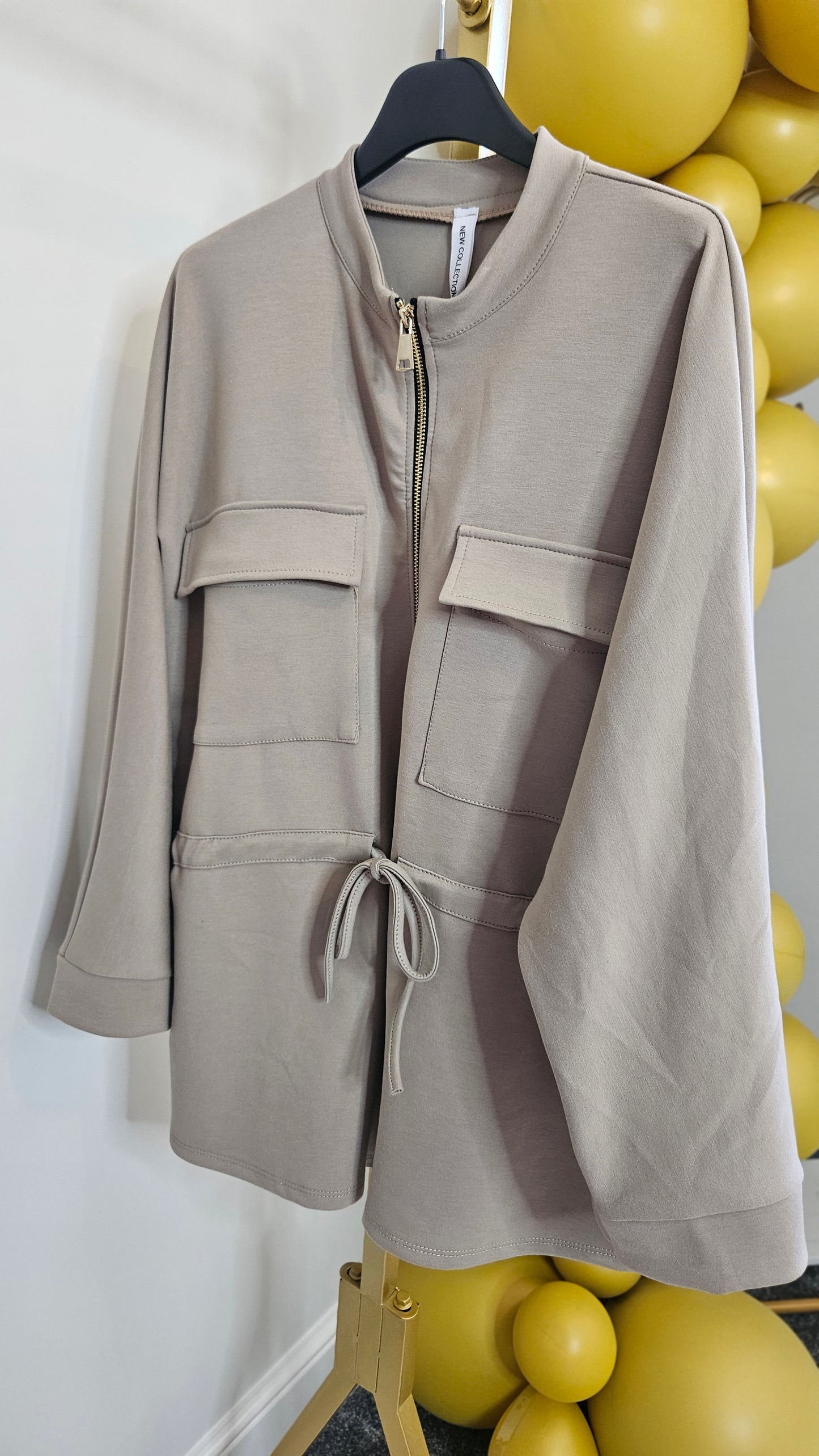 Sassy Drawstring Jacket - (Beige) - One Size
