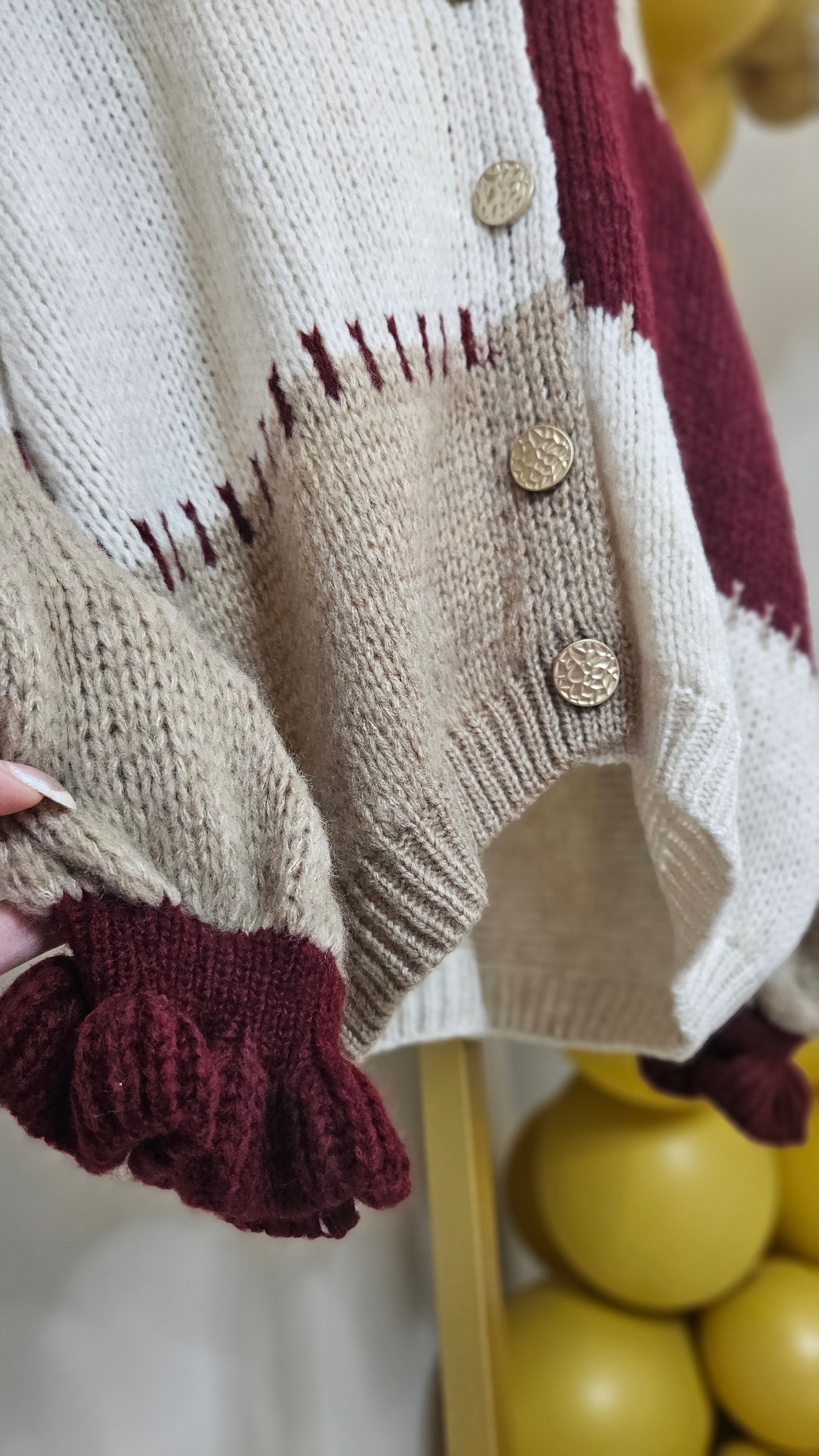 Patsy Patchwork Cardigan - (Wine) - One Size fits up to Size 16