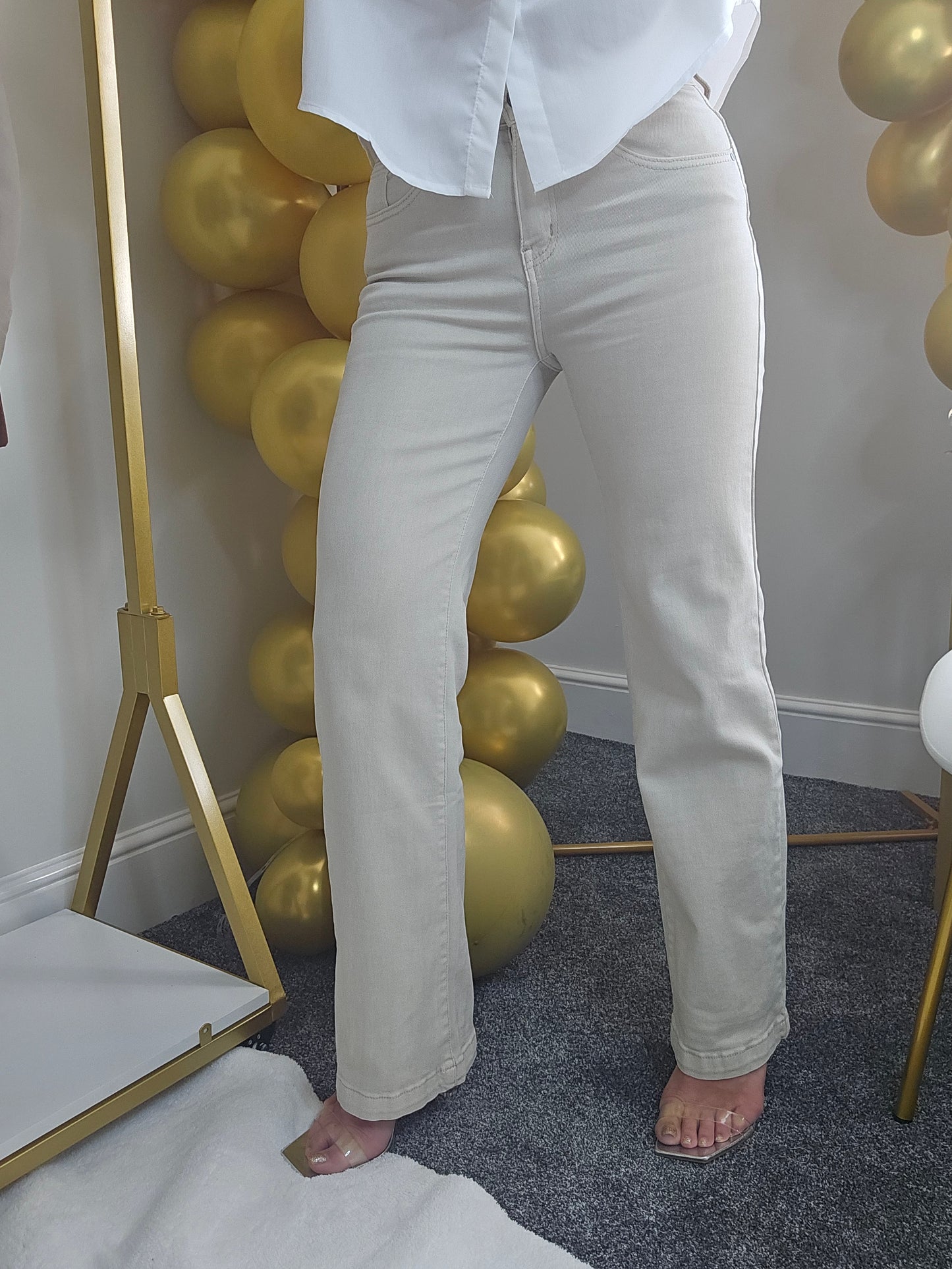 My Tina's Premium Wide Leg Jeans - Ecru (choose your Size)
