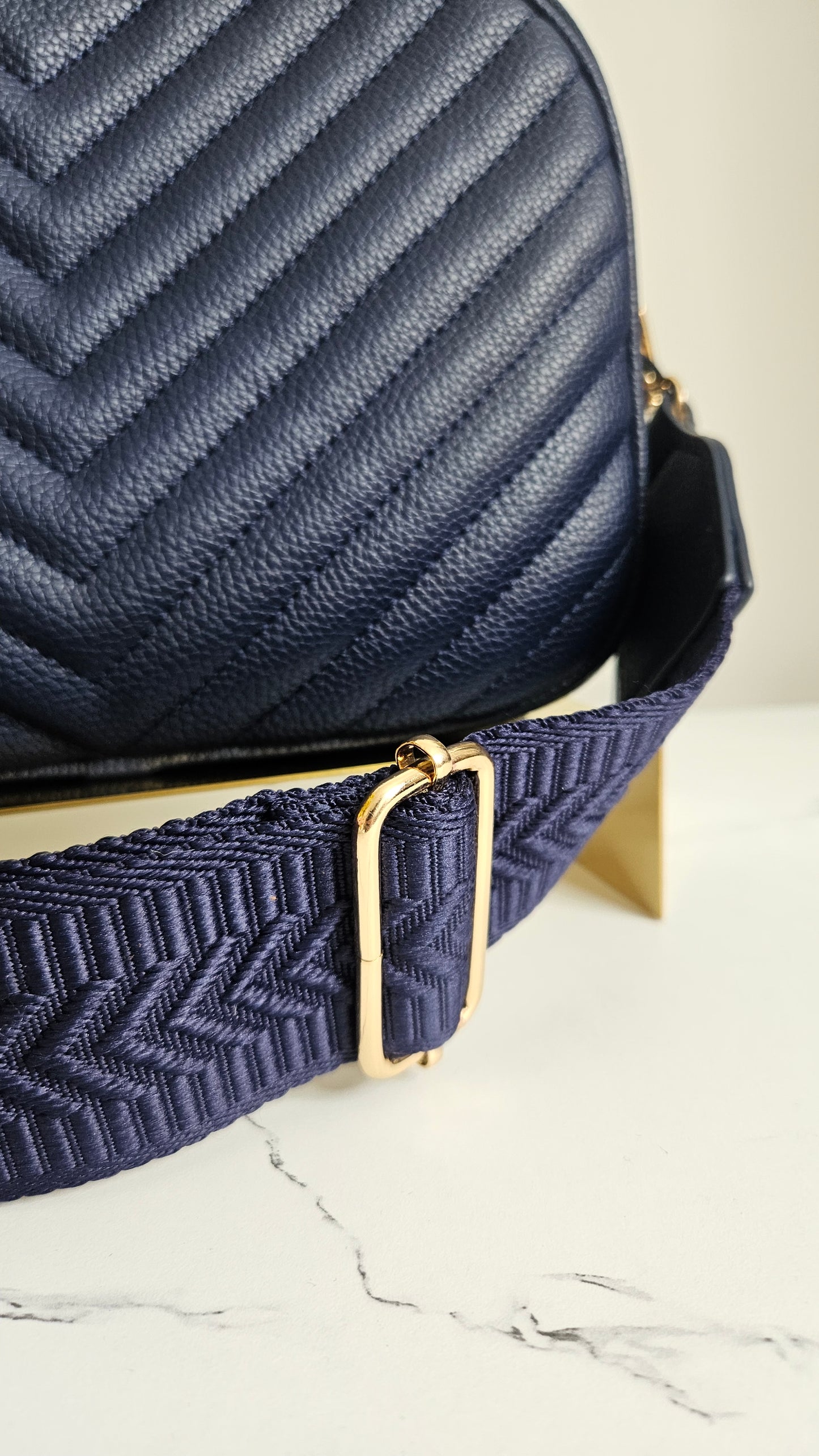 Charlotte Quilted Bag - Navy (Gold Tone)