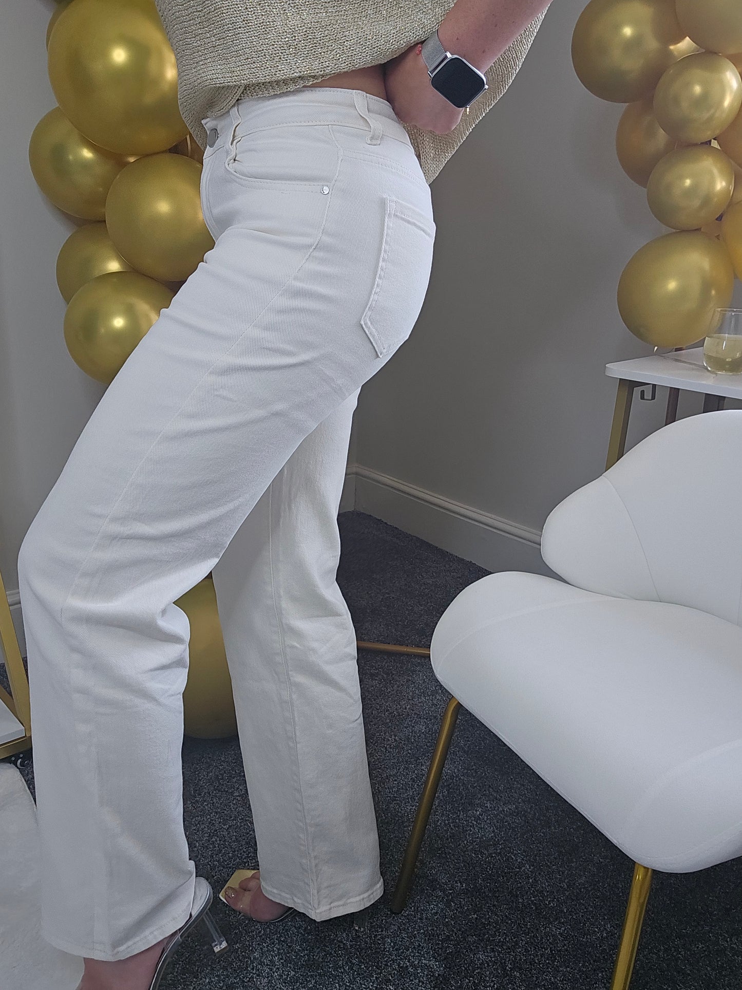 Grace Wide Leg Jeans (G Smack) - Cream (choose your Size)