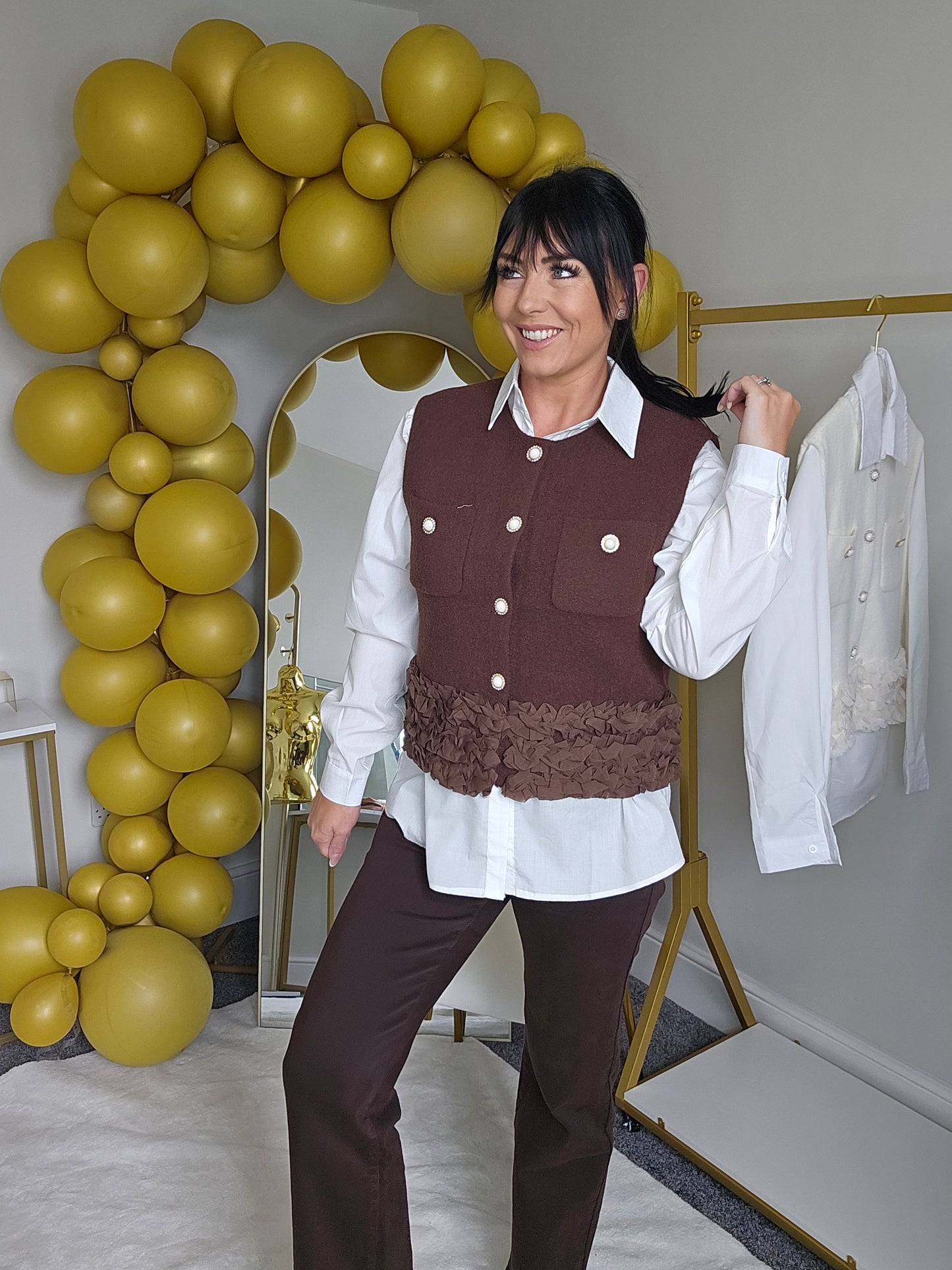 Rita Ruffle Shirt & Tank Set - (choose your Size) - Chocolate