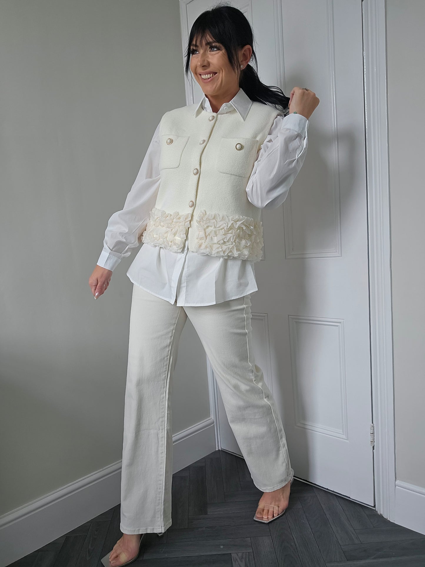 Rita Ruffle Shirt & Tank Set - (choose your Size) - Cream