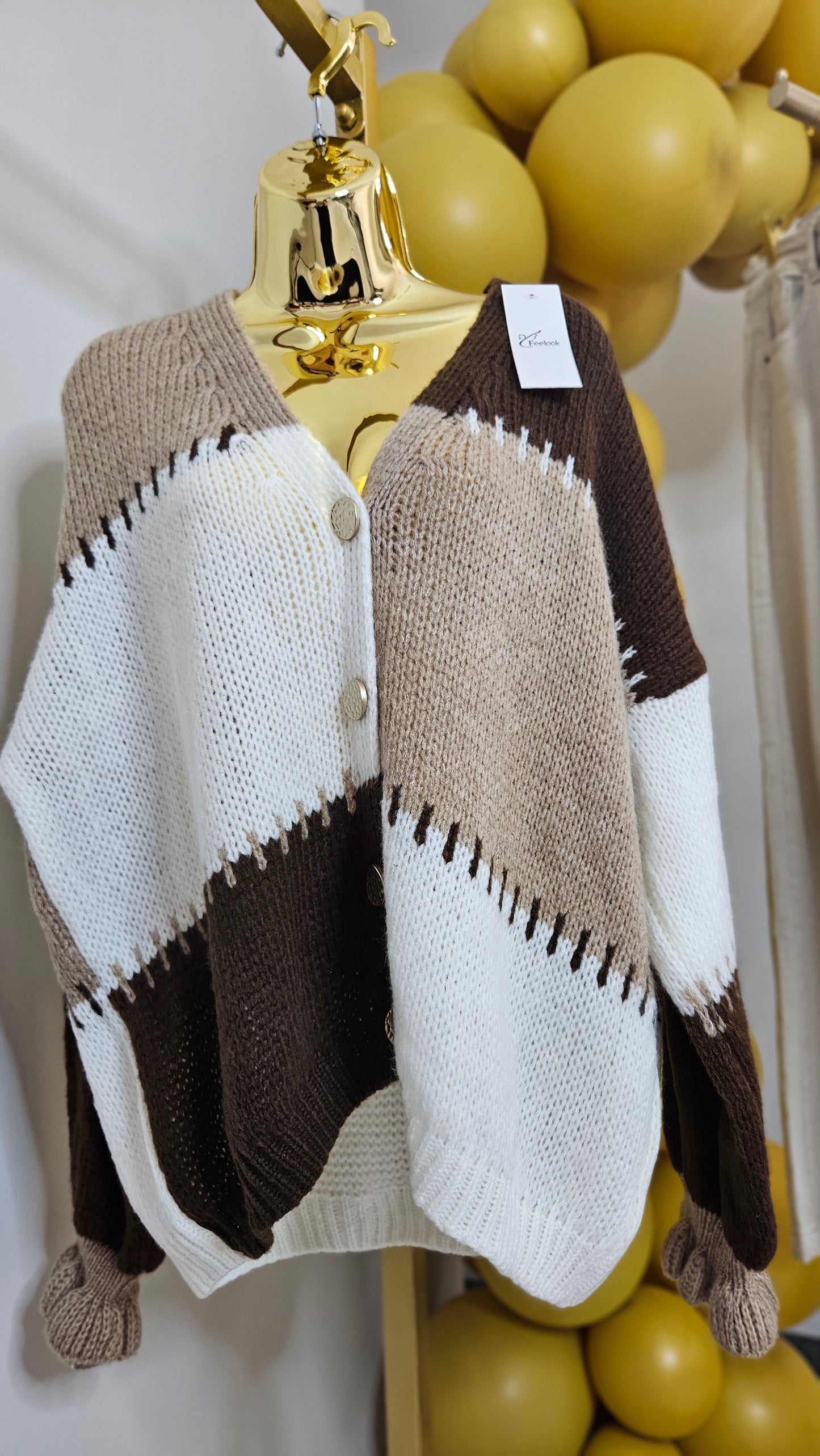 Patsy Patchwork Cardigan - (Chocolate) - One Size fits up to Size 16