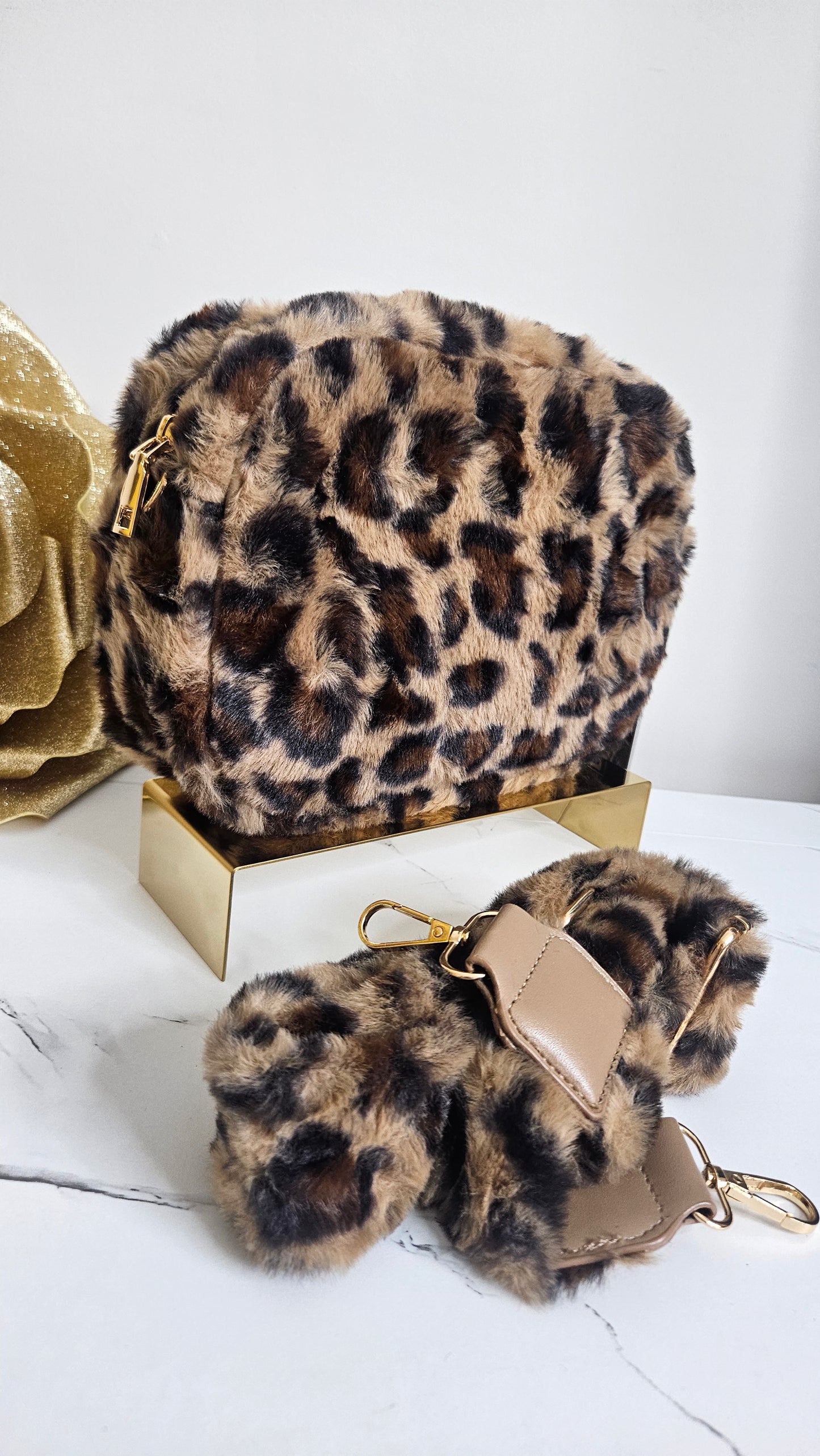 Oslo Leopard Faux Fur Bag - Chocolate Brown