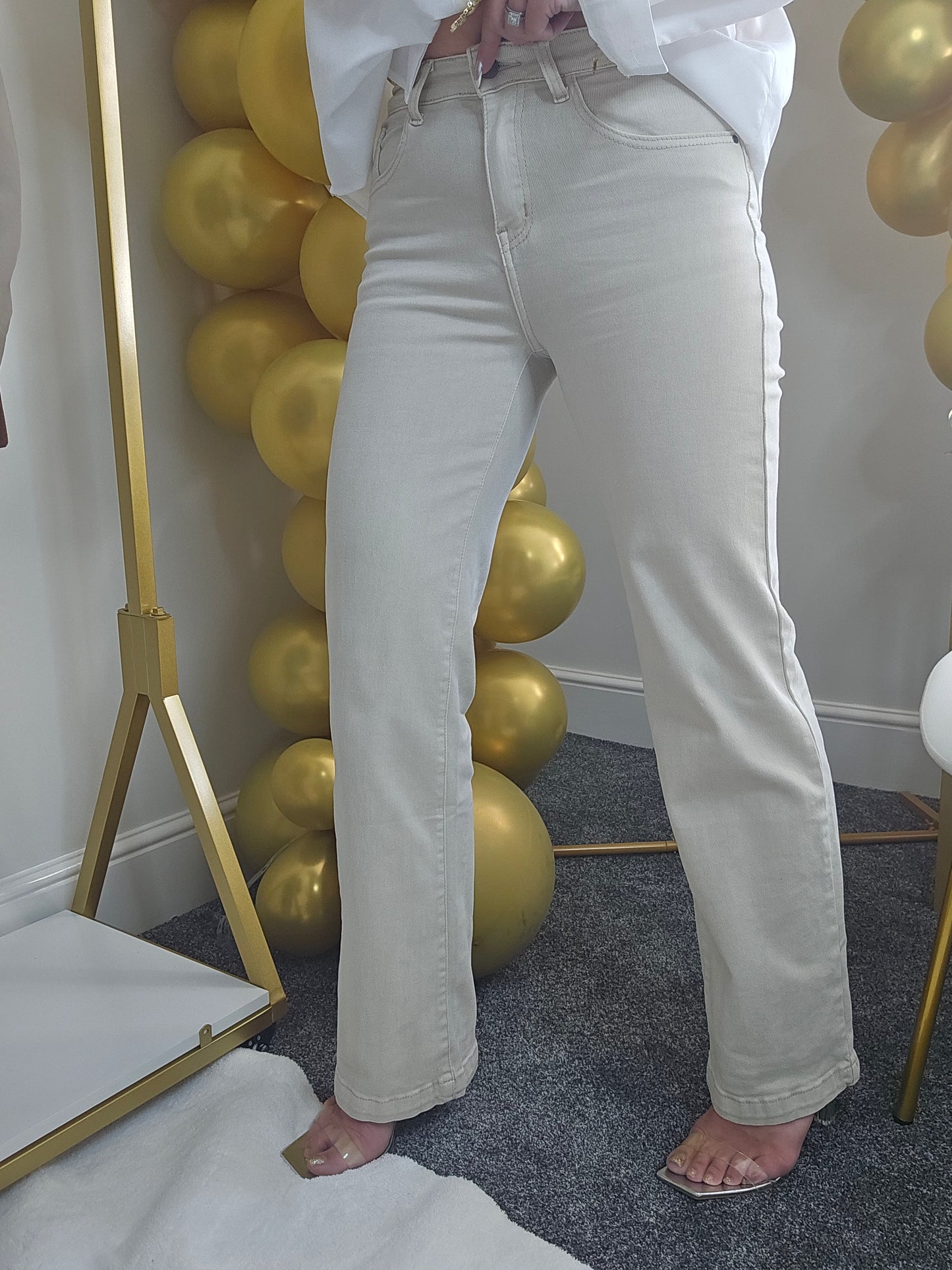 My Tina's Premium Wide Leg Jeans - Ecru (choose your Size)