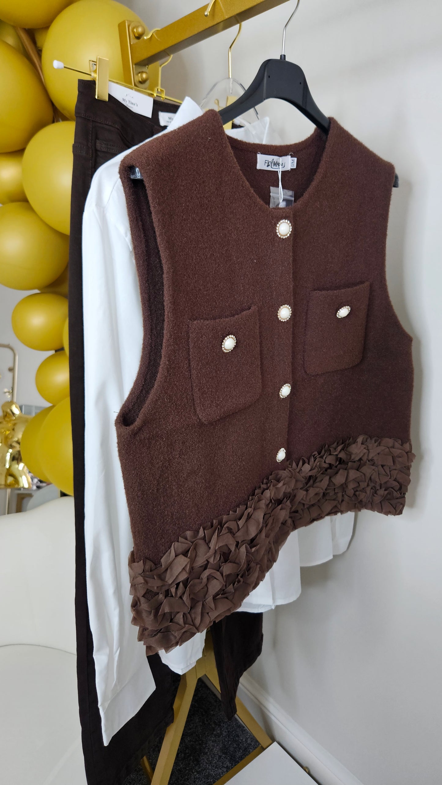 Rita Ruffle Shirt & Tank Set - (choose your Size) - Chocolate
