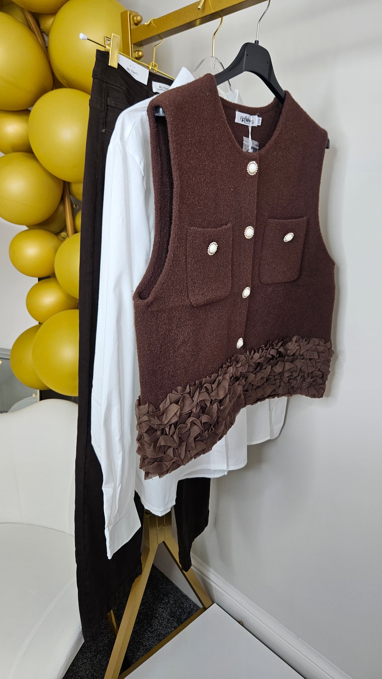 Rita Ruffle Shirt & Tank Set - (choose your Size) - Chocolate