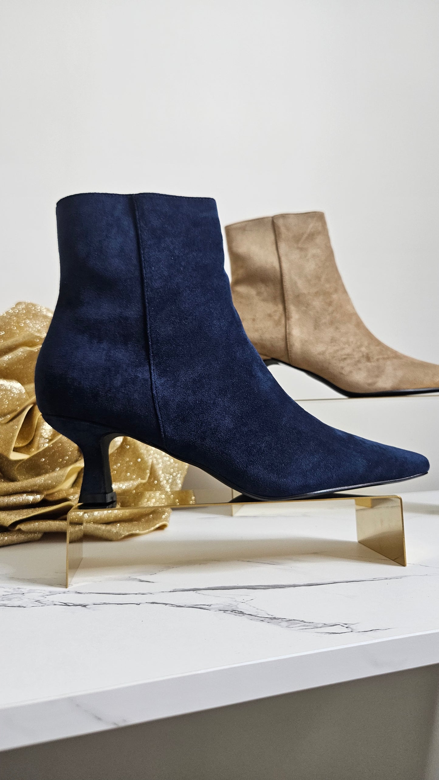 Kensington Ankle Boots with Low Block Kitten Heel - Navy (choose your Size)