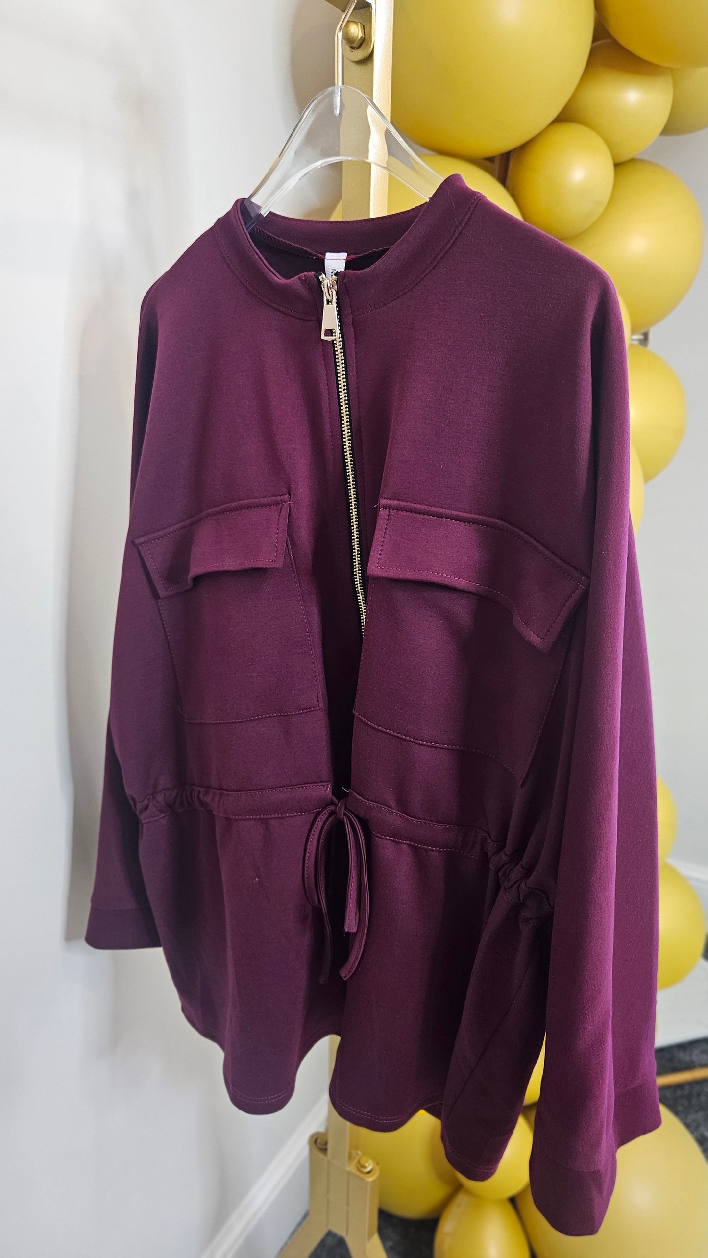 Sassy Drawstring Jacket - (Wine) - One Size