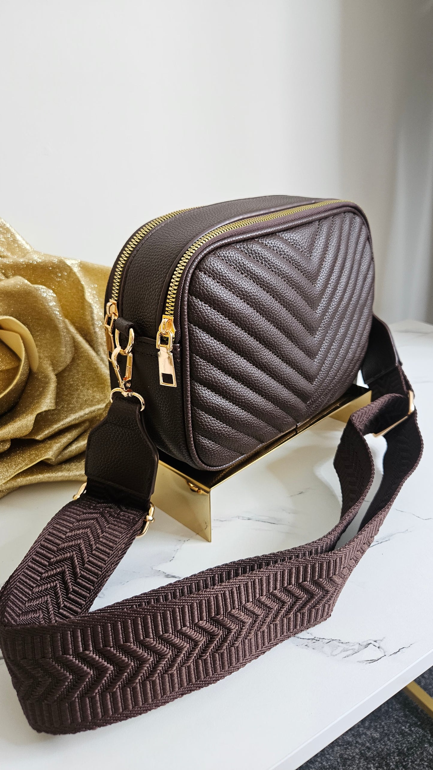 Charlotte Quilted Bag - Chocolate (Gold Tone)