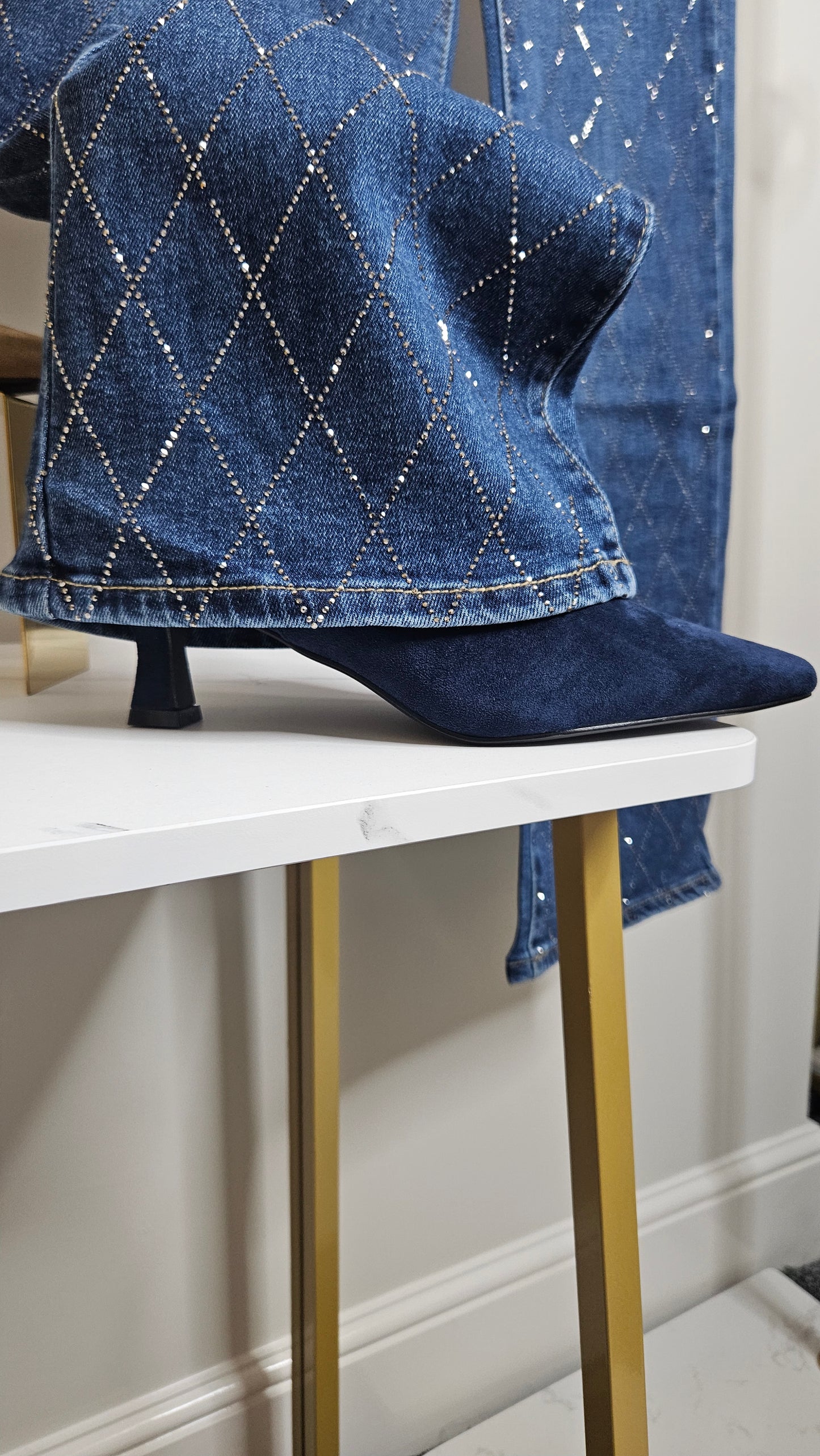 Kensington Ankle Boots with Low Block Kitten Heel - Navy (choose your Size)
