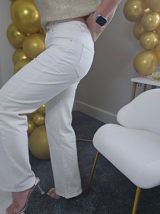 Grace Wide Leg Jeans (G Smack) - Cream (choose your Size)