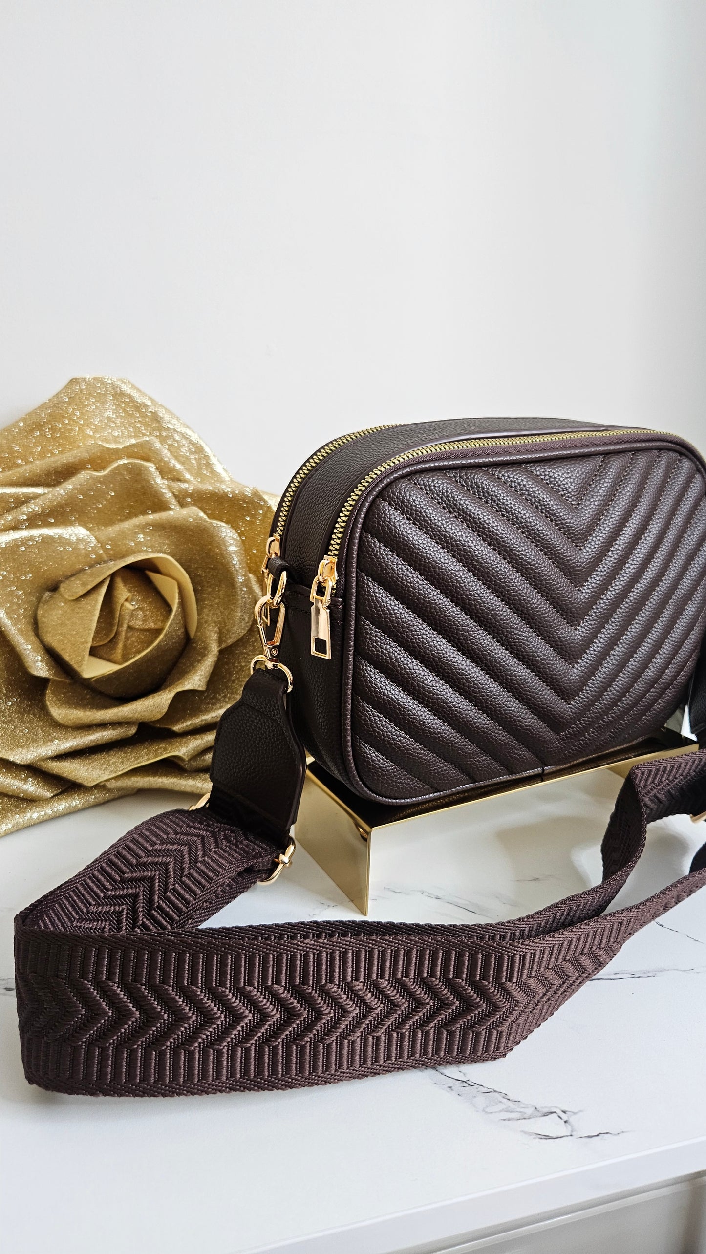 Charlotte Quilted Bag - Chocolate (Gold Tone)