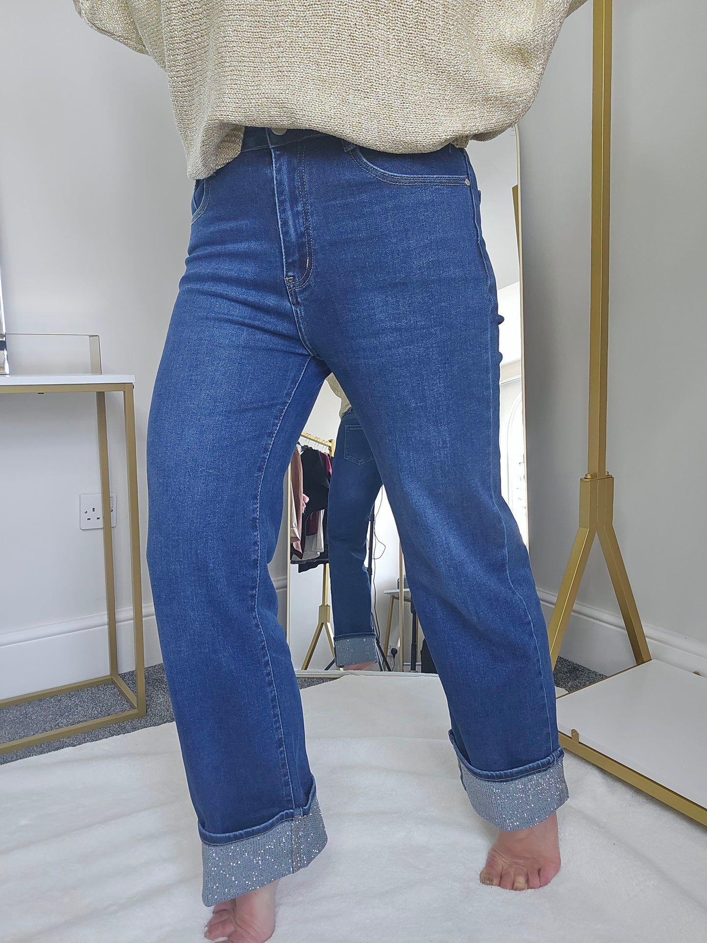 Aster Crystal Turn Up Wide Leg Jeans - (choose your Size)