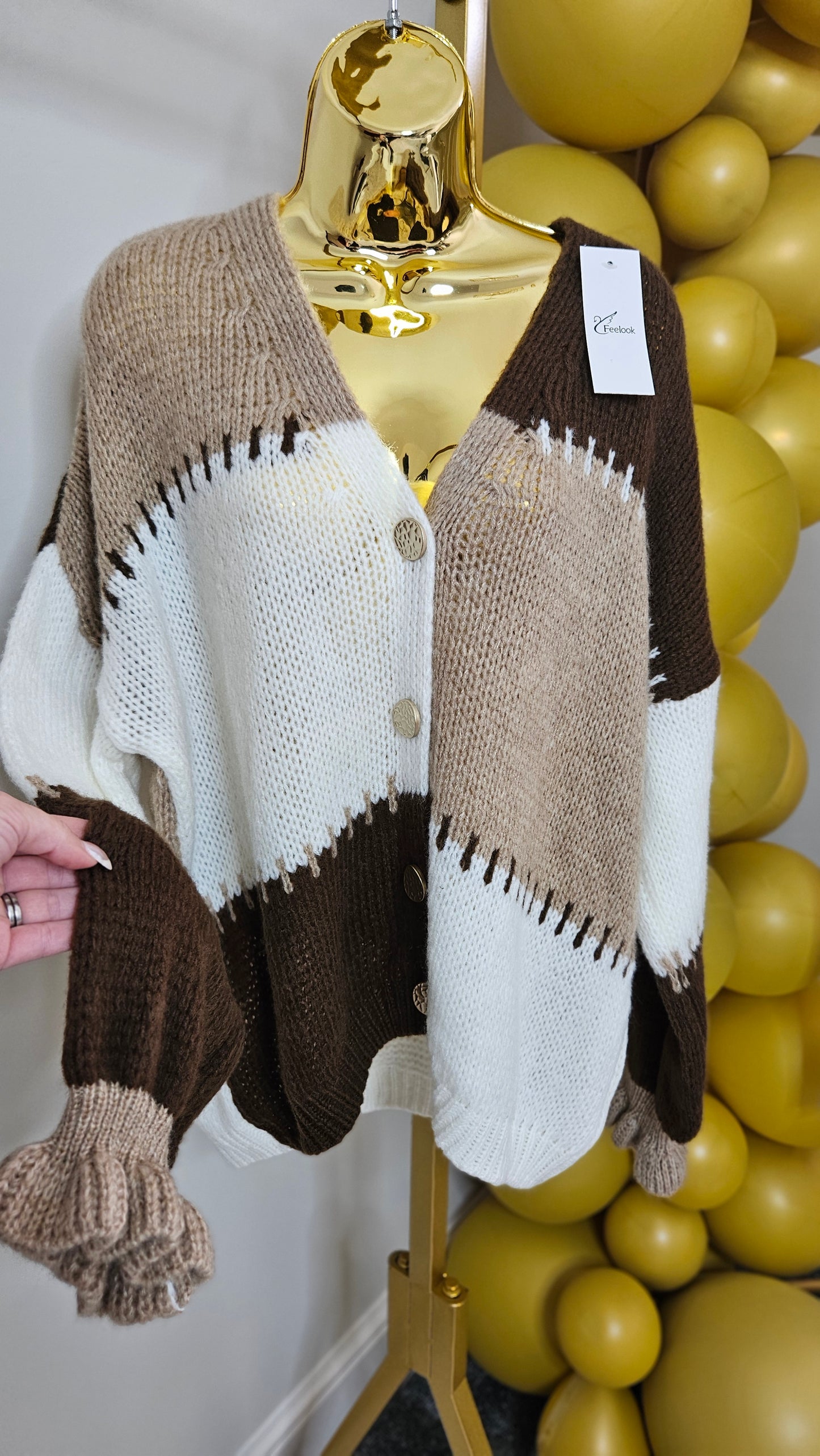 Patsy Patchwork Cardigan - (Chocolate) - One Size fits up to Size 16