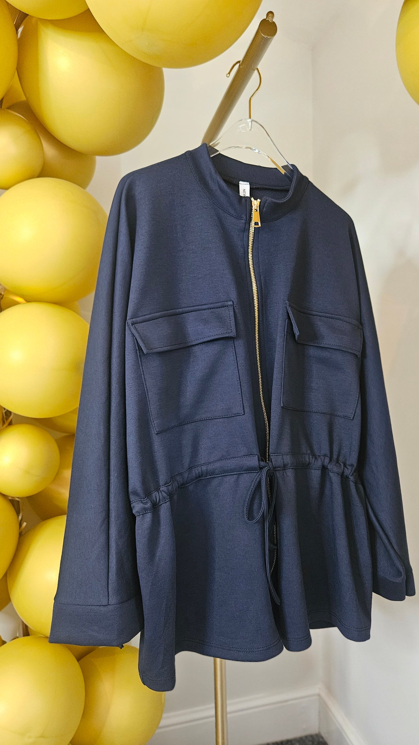Sassy Drawstring Jacket - (Navy) - One Size
