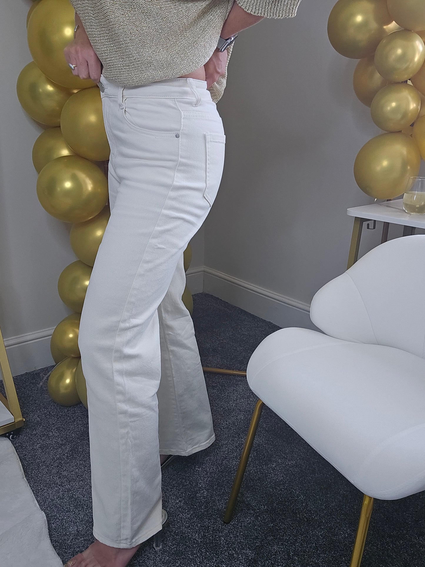 Grace Wide Leg Jeans (G Smack) - Cream (choose your Size)