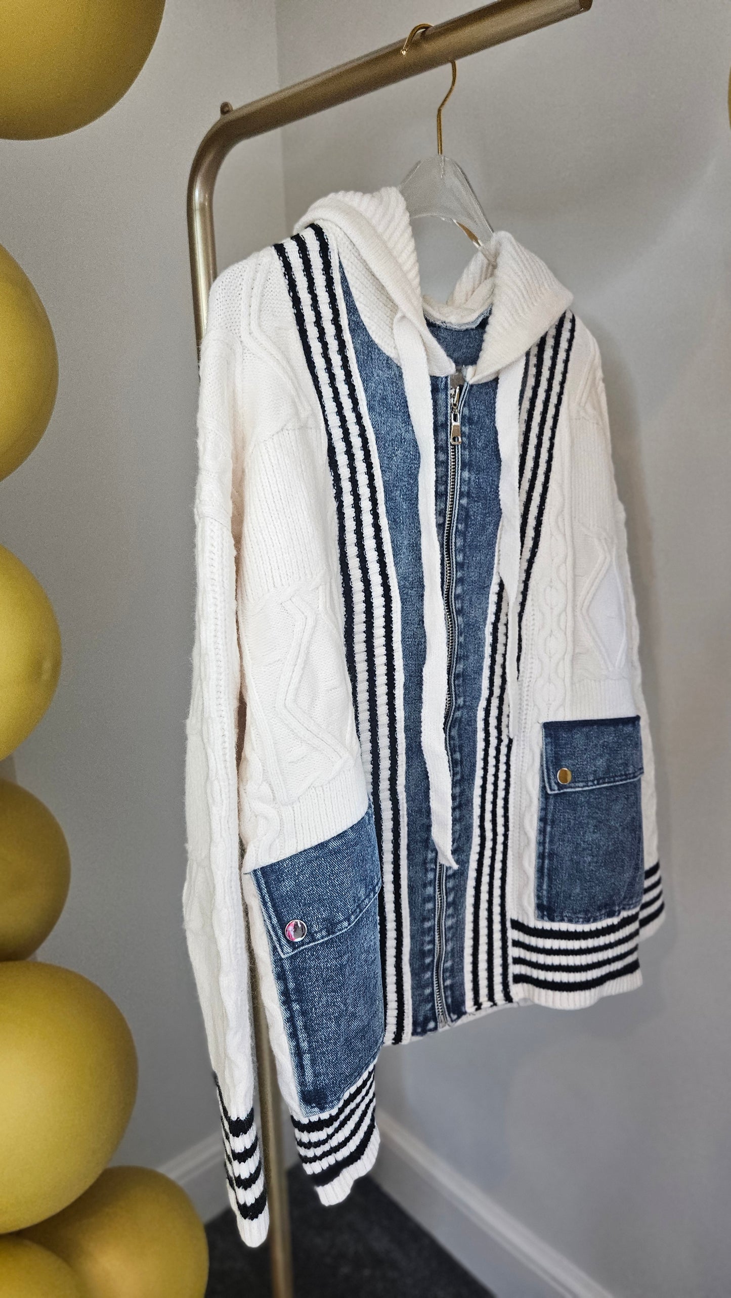 Callie Cable Hoodie with Denim - One Size - fits from Size 12 up to Size 18