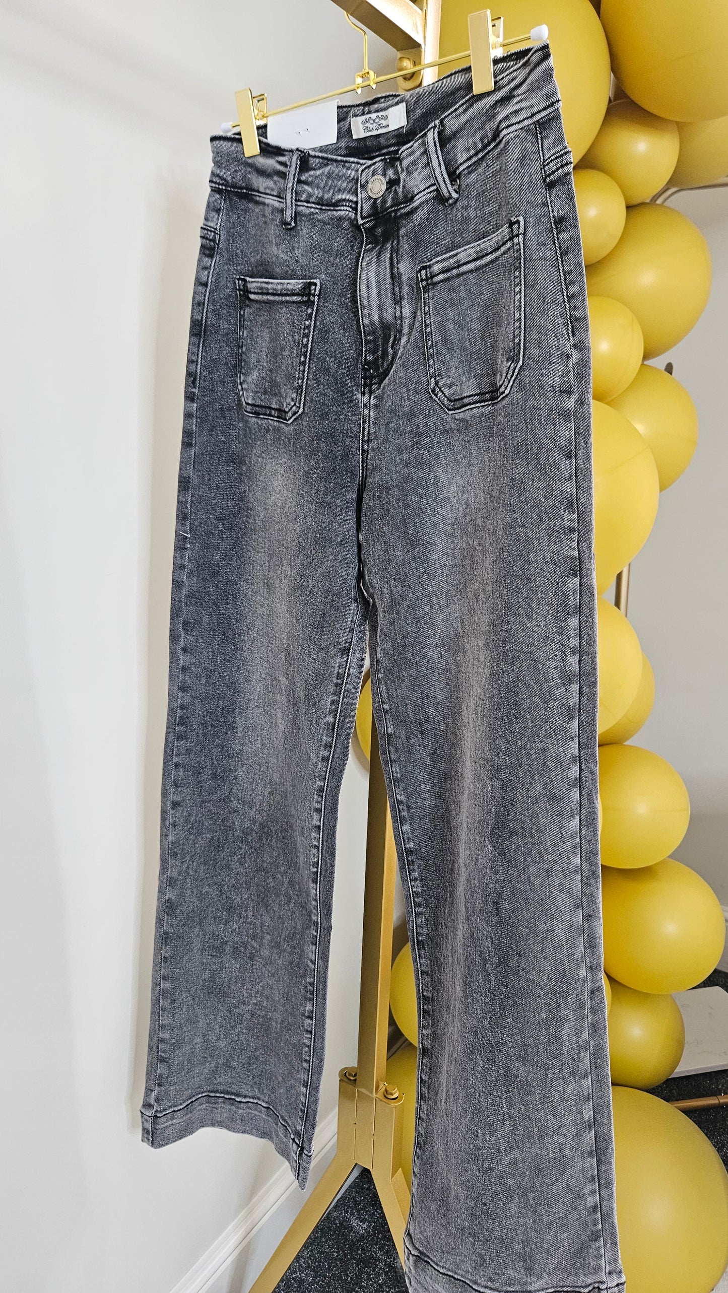 Jess Wide Leg Double Pocket Jeans - Grey Stonewash (choose your Size)
