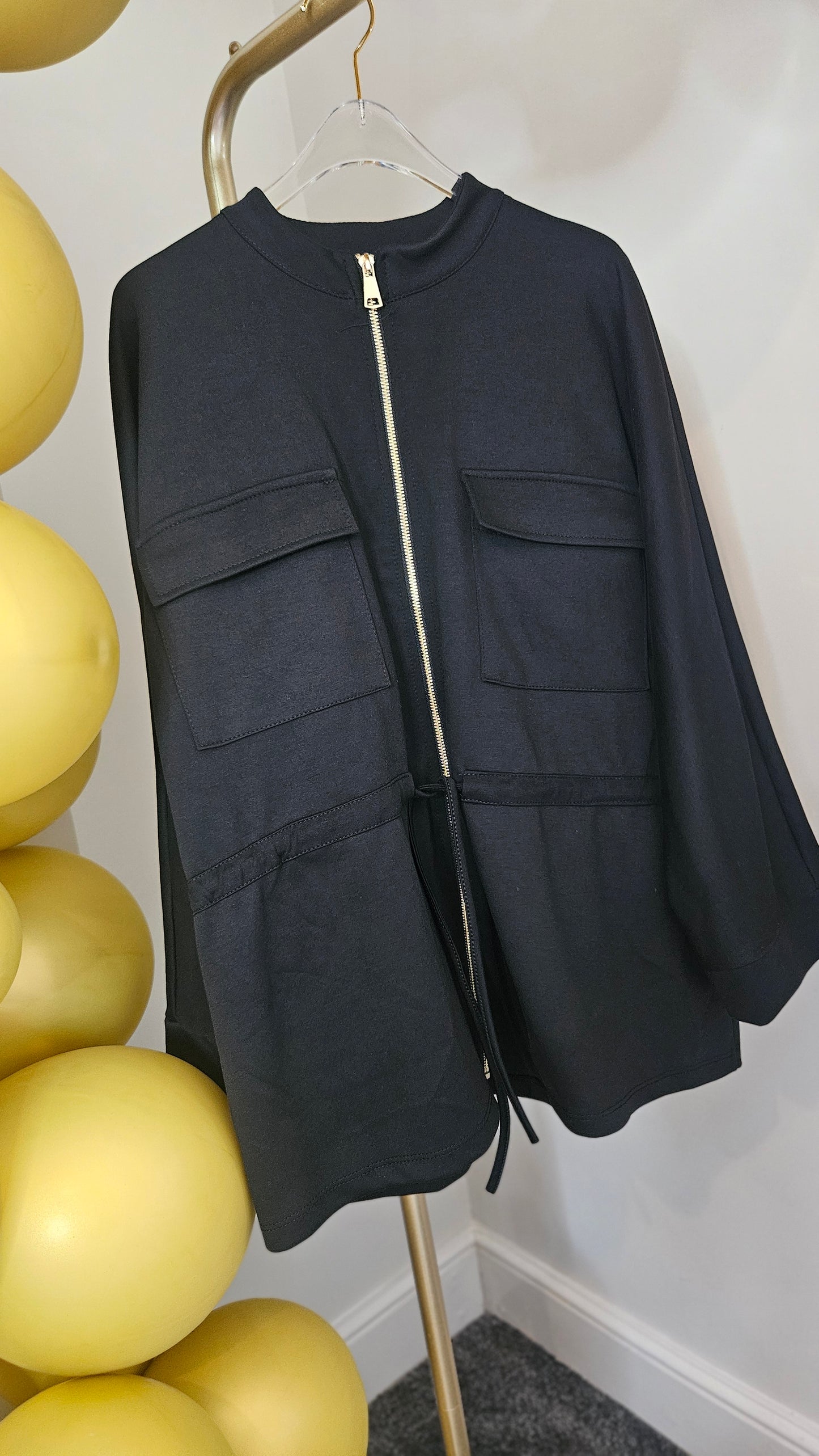 Sassy Drawstring Jacket - (Black) - One Size