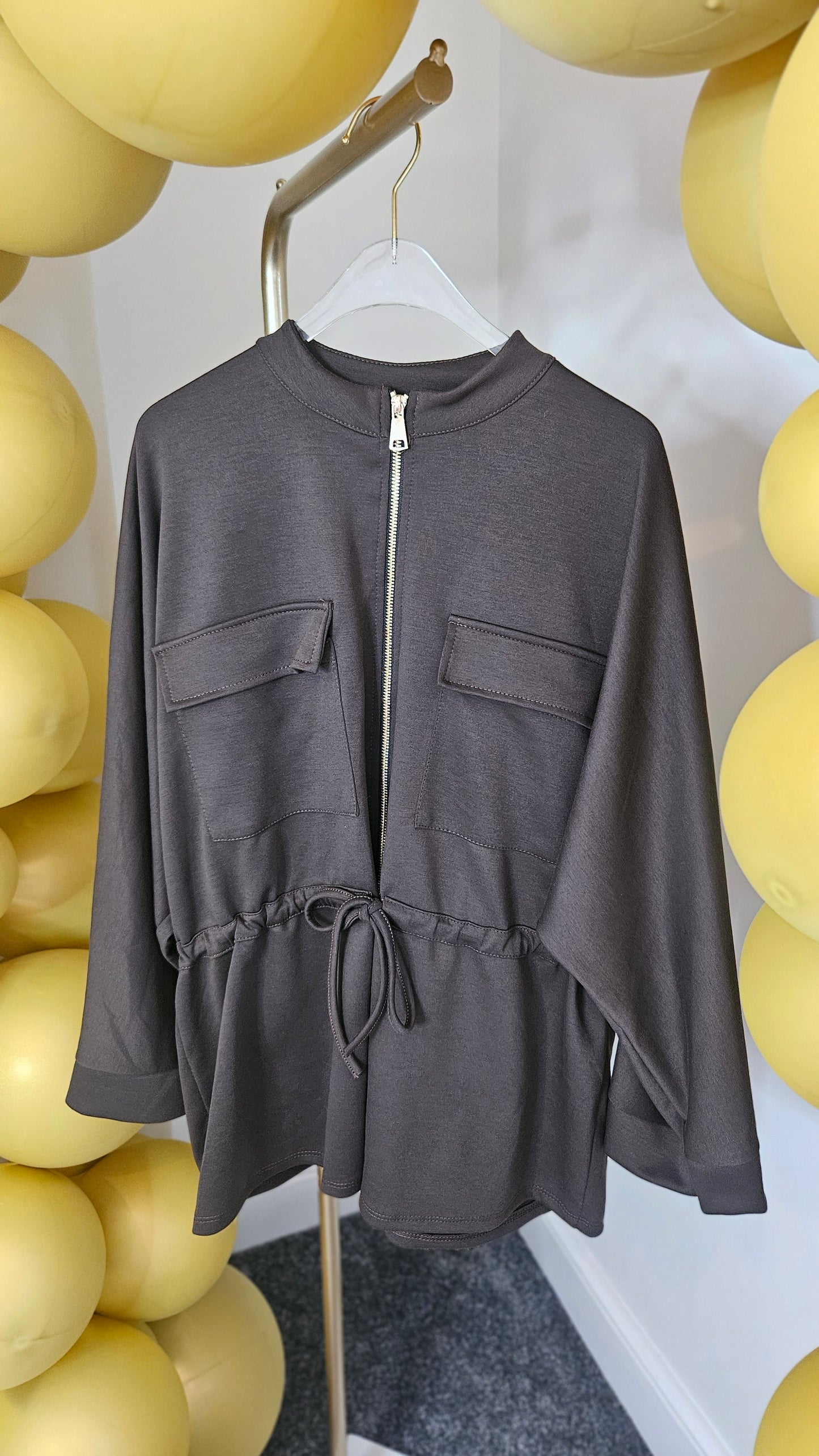 Sassy Drawstring Jacket - (Chocolate) - One Size