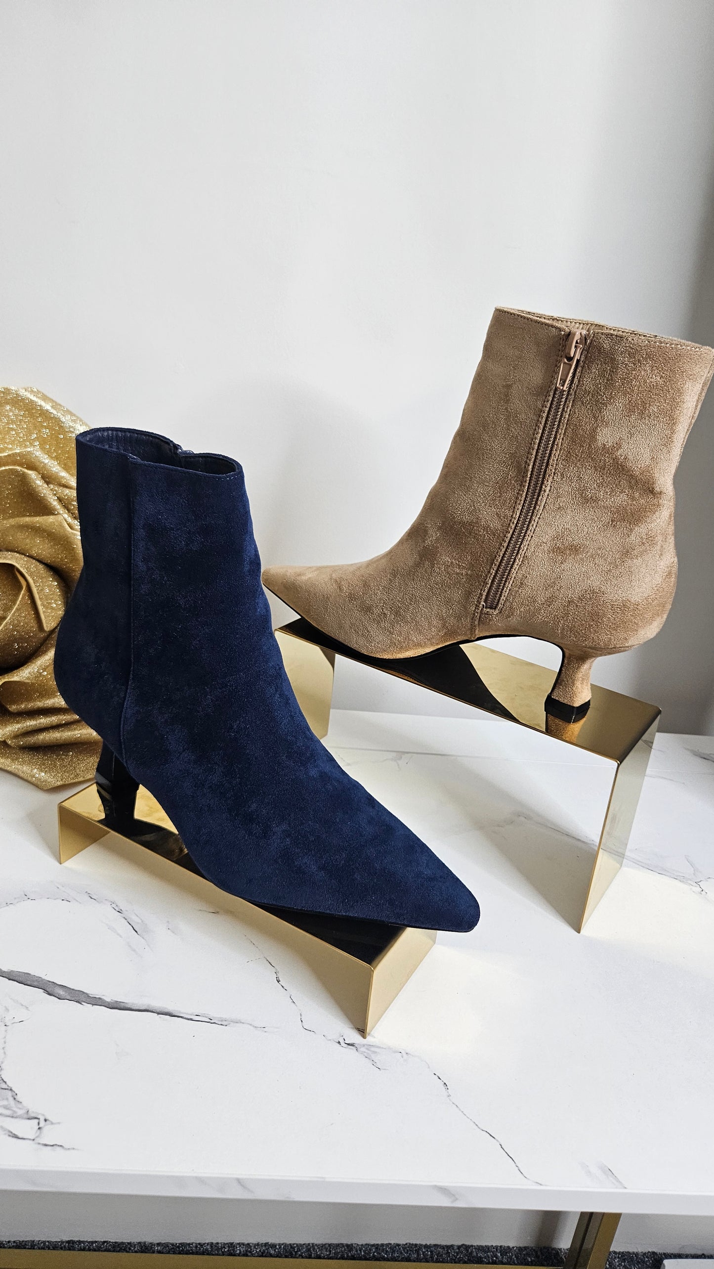 Kensington Ankle Boots with Low Block Kitten Heel - Navy (choose your Size)