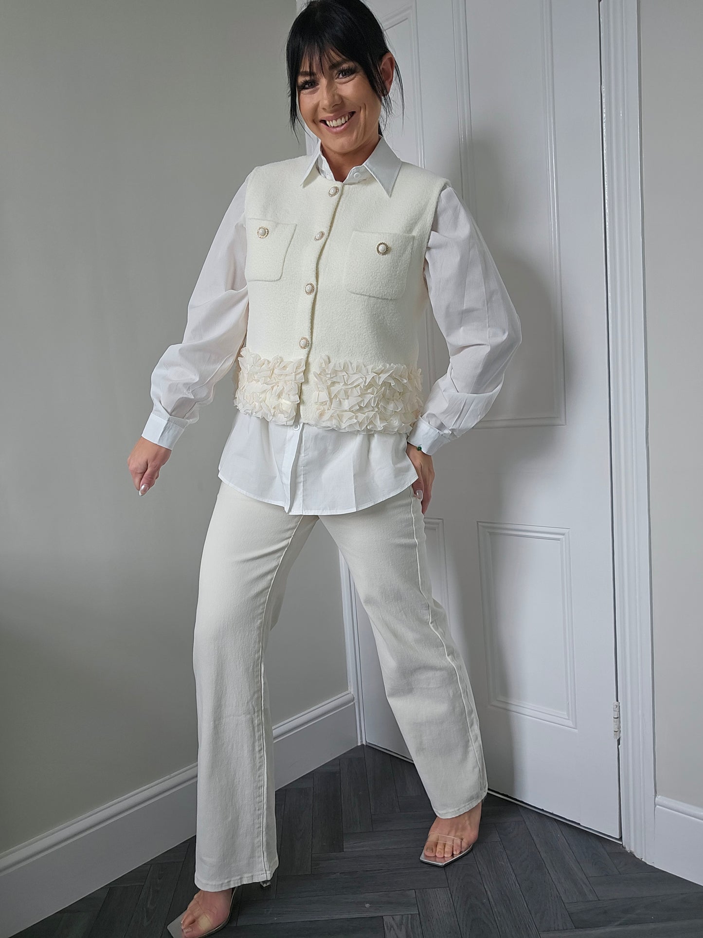 Rita Ruffle Shirt & Tank Set - (choose your Size) - Cream