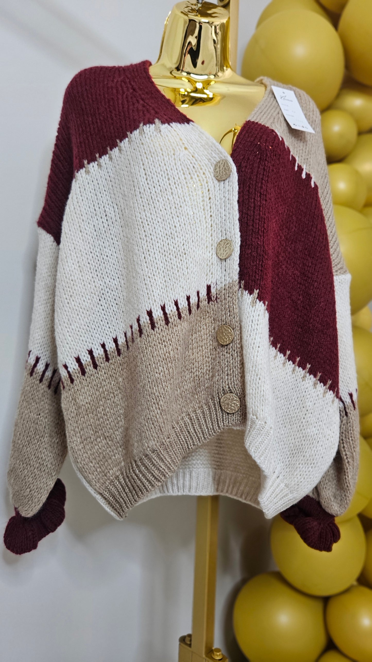 Patsy Patchwork Cardigan - (Wine) - One Size fits up to Size 16