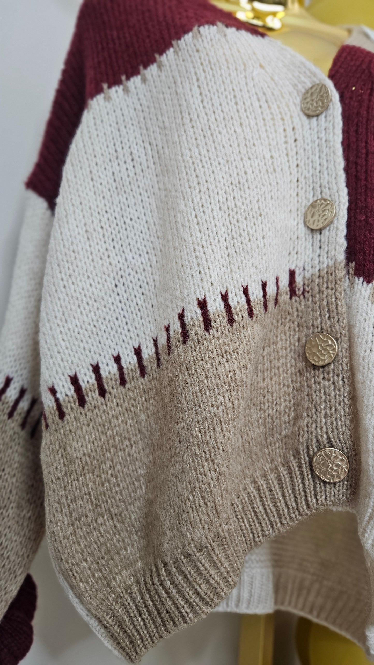 Patsy Patchwork Cardigan - (Wine) - One Size fits up to Size 16