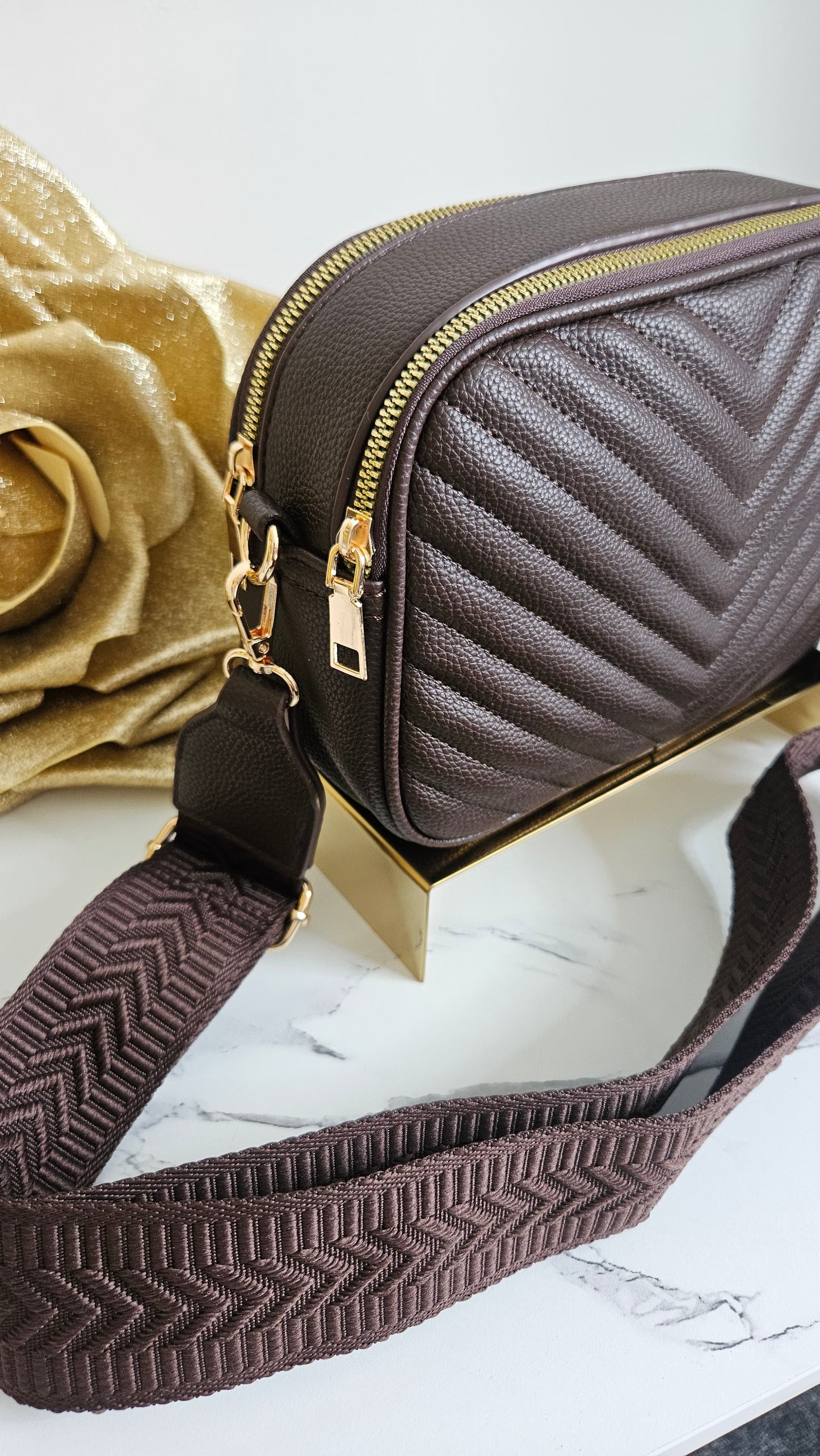 Charlotte Quilted Bag - Chocolate (Gold Tone)