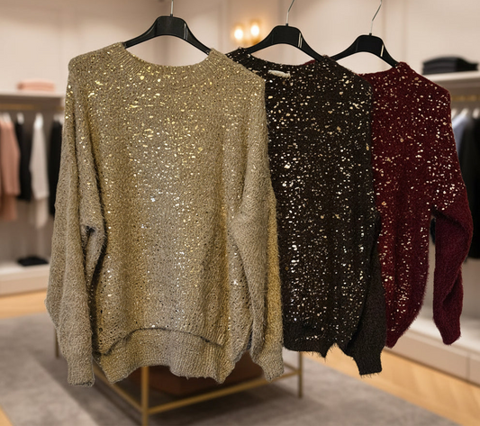 Gold Foil Sparkle Jumper - Chocolate (One Size, fits Size 10 up to Size 16)