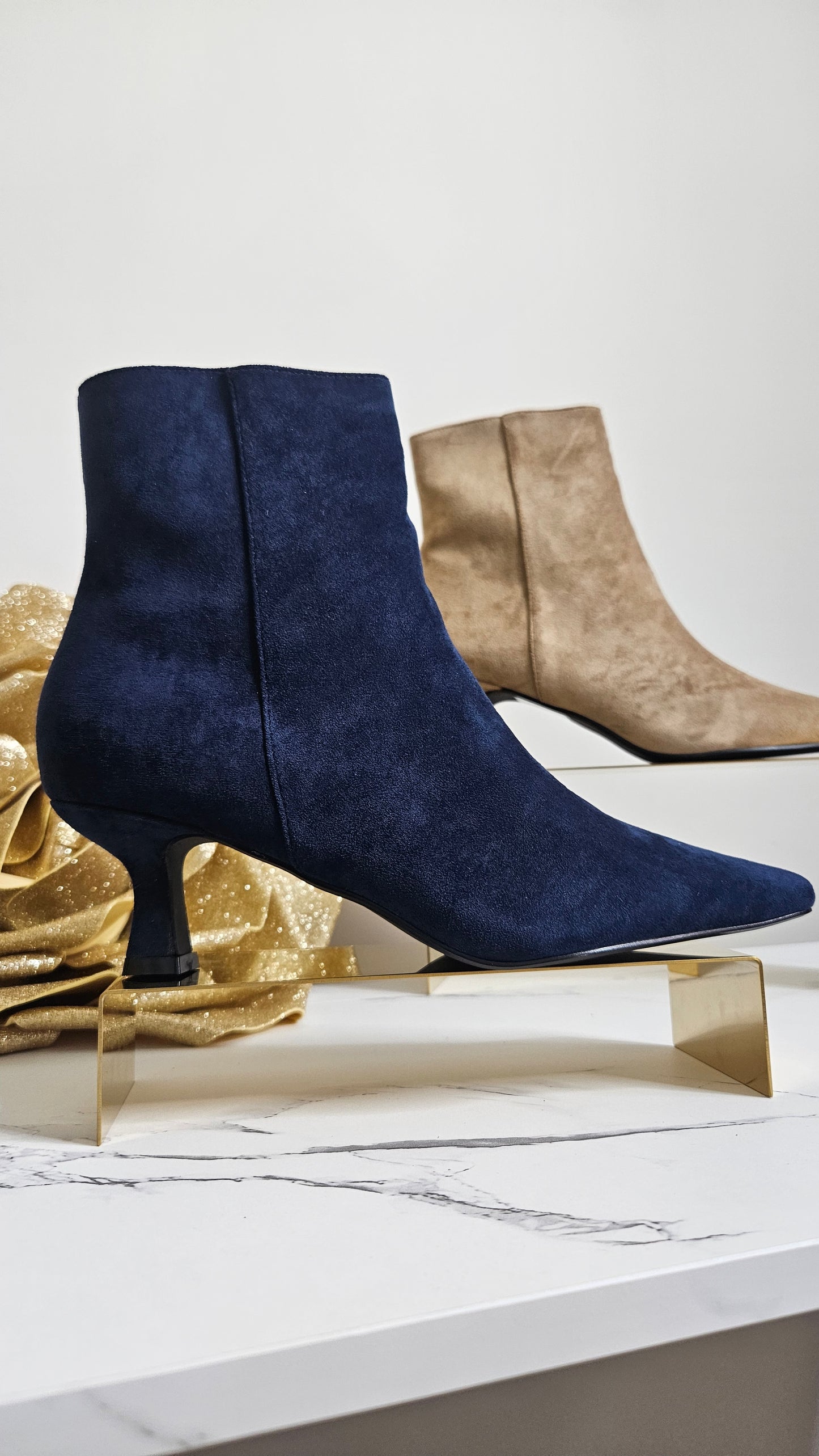 Kensington Ankle Boots with Low Block Kitten Heel - Navy (choose your Size)
