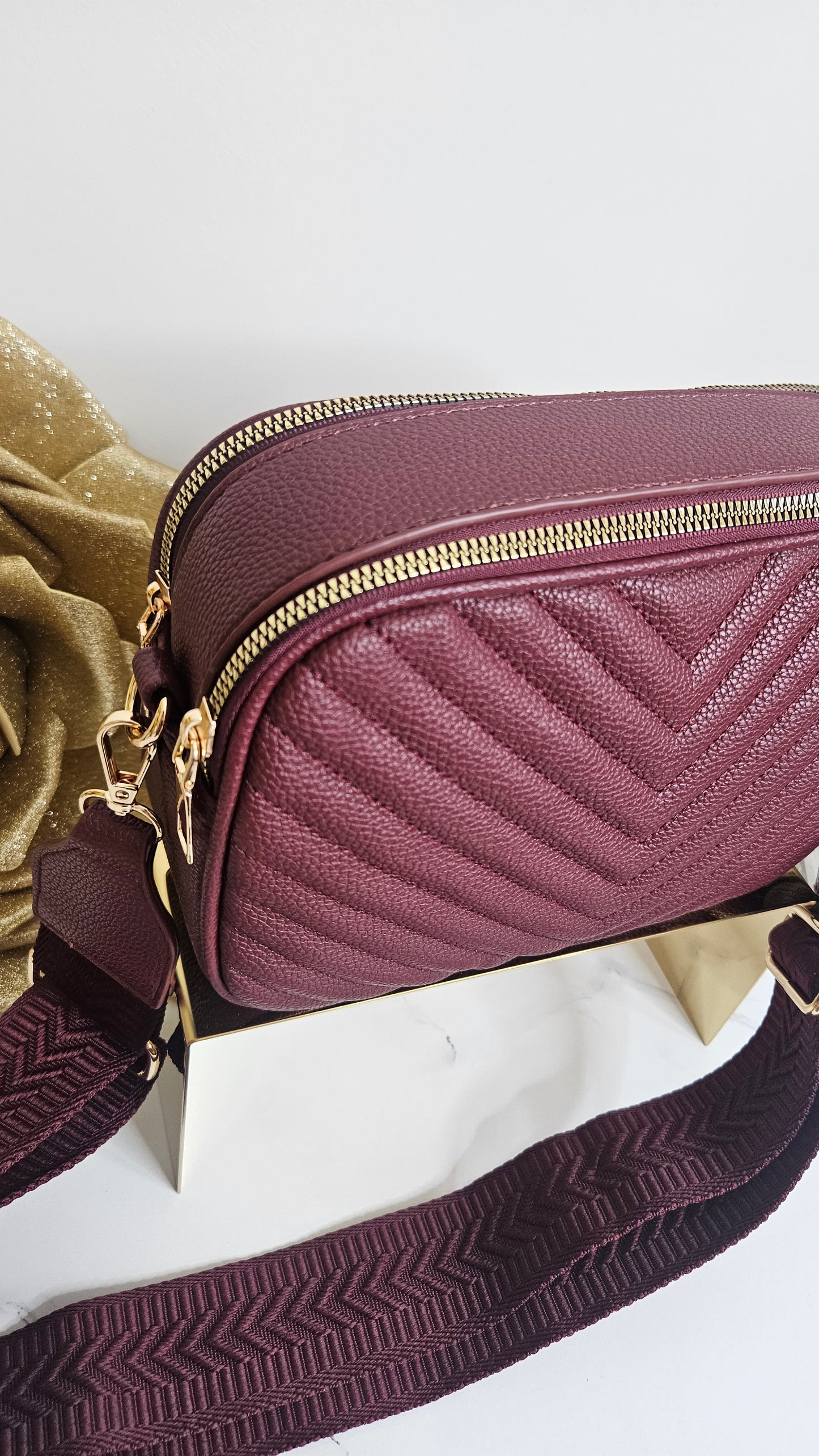 Charlotte Quilted Bag - Wine (Gold Tone)