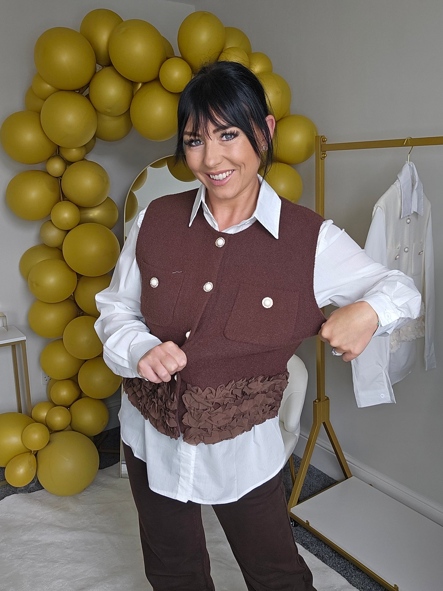 Rita Ruffle Shirt & Tank Set - (choose your Size) - Chocolate