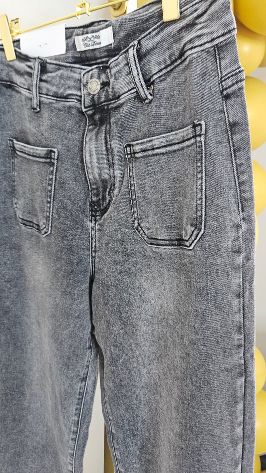 Jess Wide Leg Double Pocket Jeans - Grey Stonewash (choose your Size)