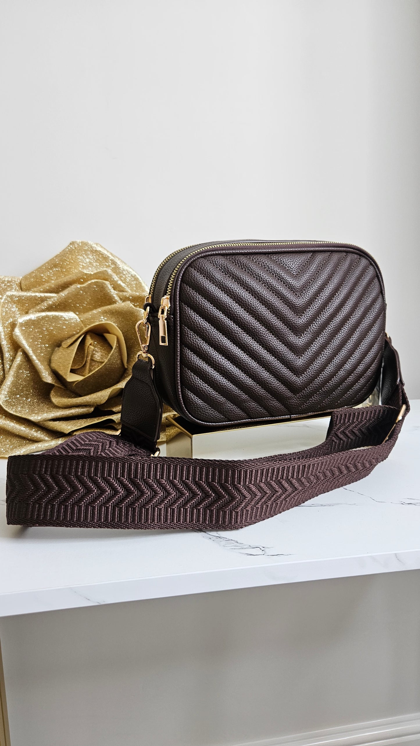 Charlotte Quilted Bag - Chocolate (Gold Tone)