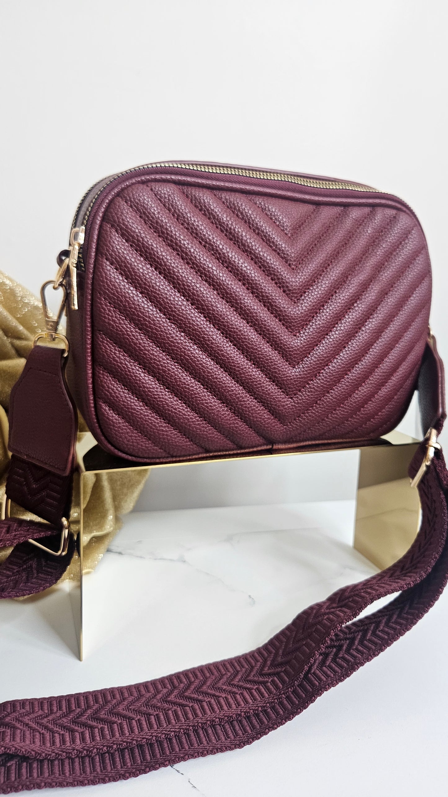 Charlotte Quilted Bag - Wine (Gold Tone)