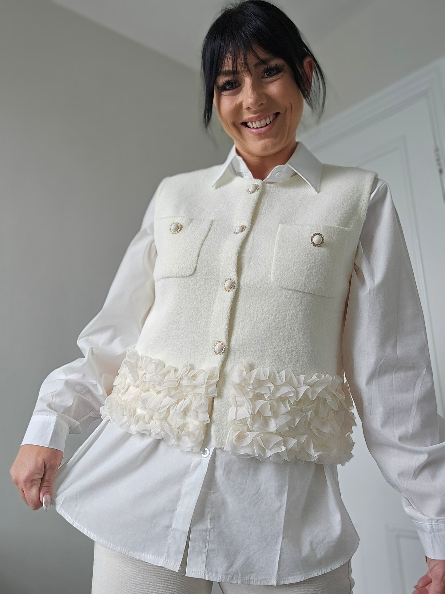 Rita Ruffle Shirt & Tank Set - (choose your Size) - Cream