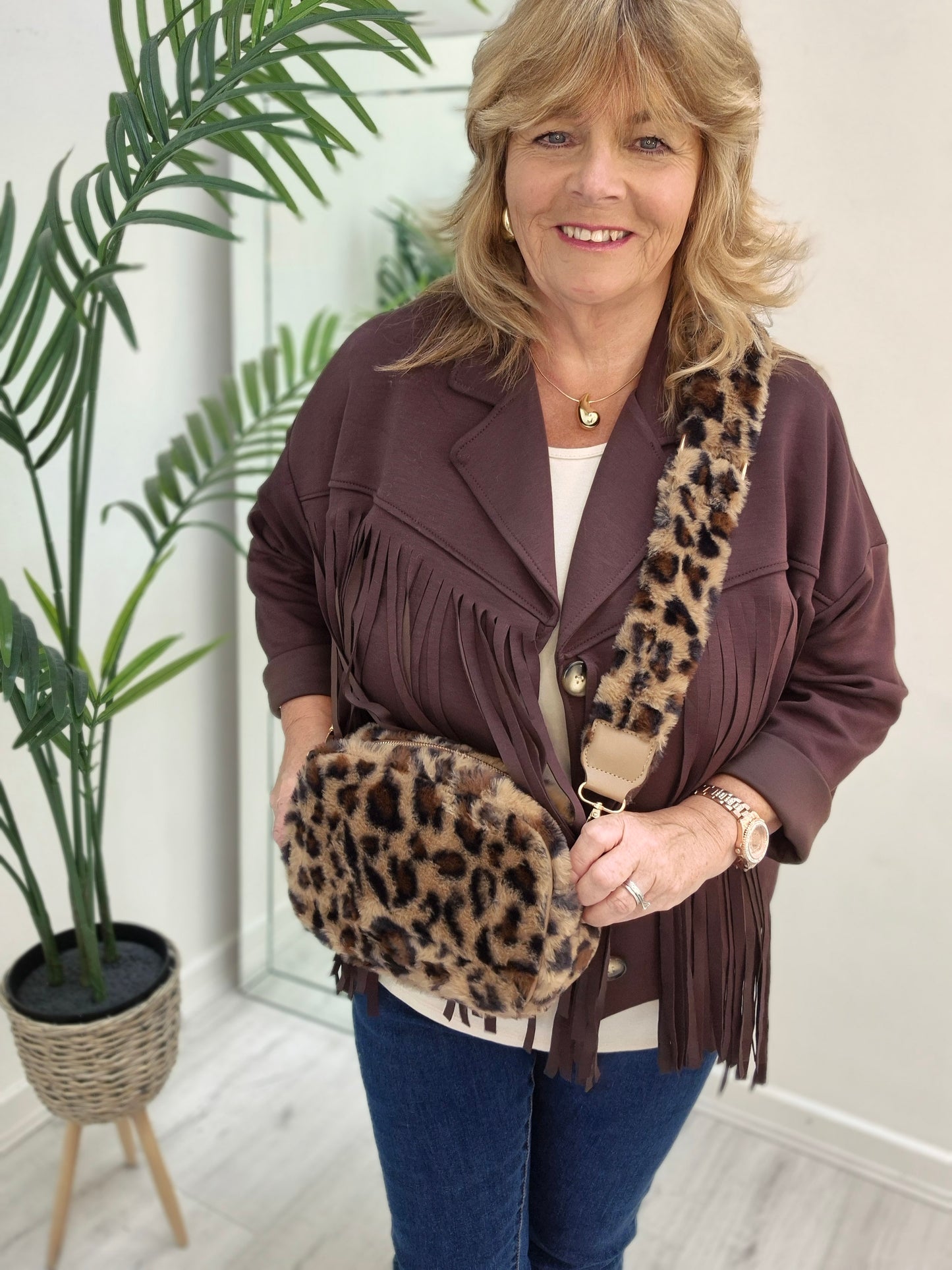 Oslo Leopard Faux Fur Bag - Chocolate Brown