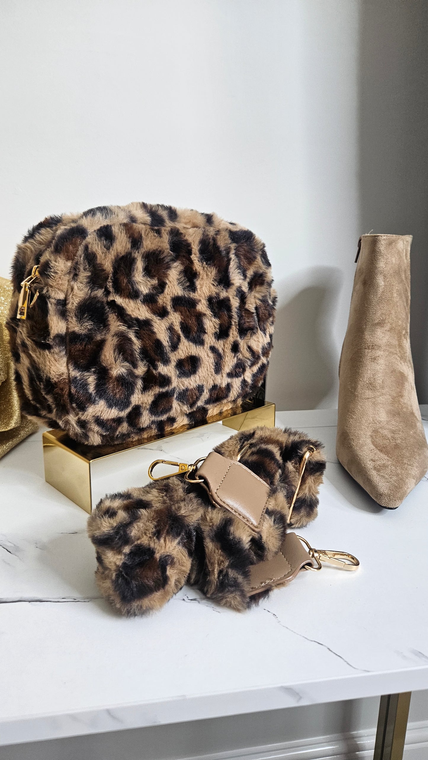 Oslo Leopard Faux Fur Bag - Chocolate Brown