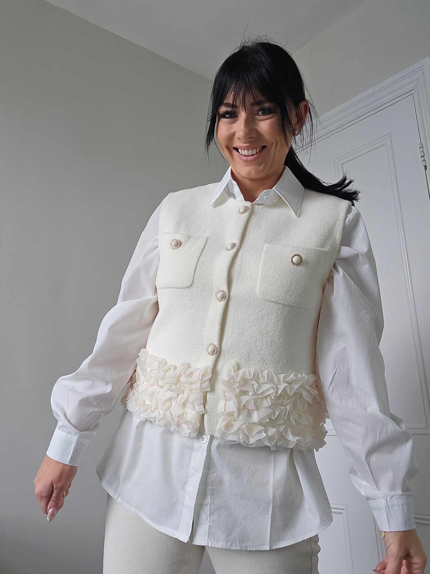 Rita Ruffle Shirt & Tank Set - (choose your Size) - Cream