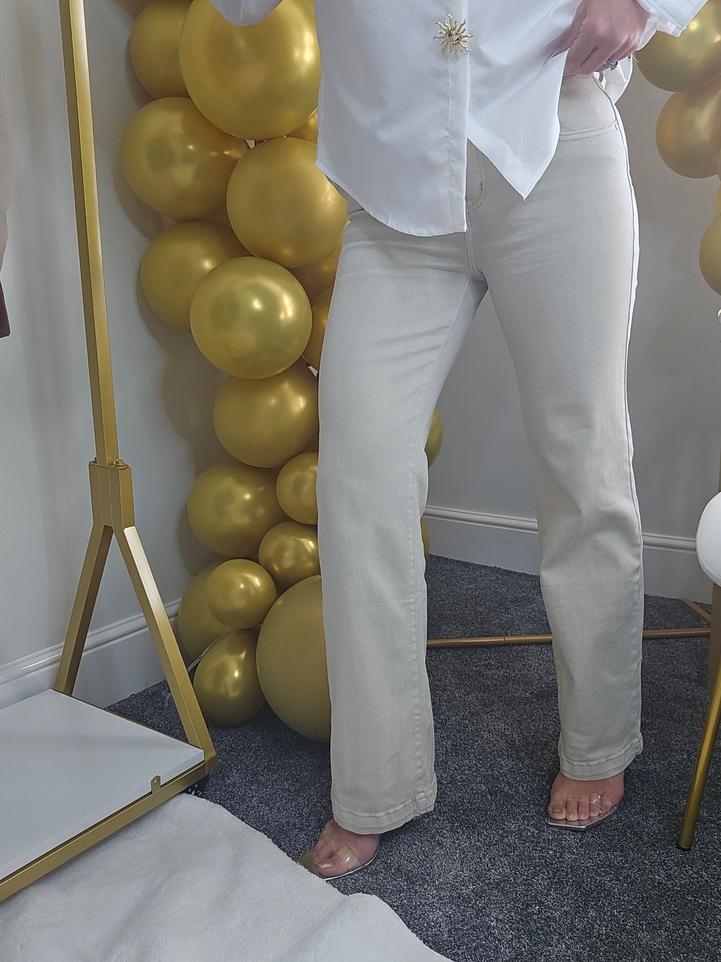 My Tina's Premium Wide Leg Jeans - Ecru (choose your Size)