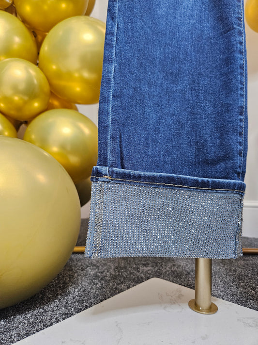 Aster Crystal Turn Up Wide Leg Jeans - (choose your Size)