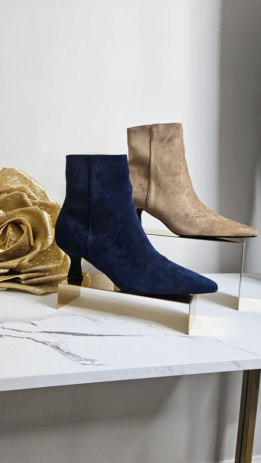 Kensington Ankle Boots with Low Block Kitten Heel - Navy (choose your Size)