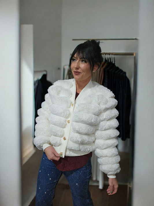 Oslo Faux Fur Cardigan (choose your Size) - Winter White